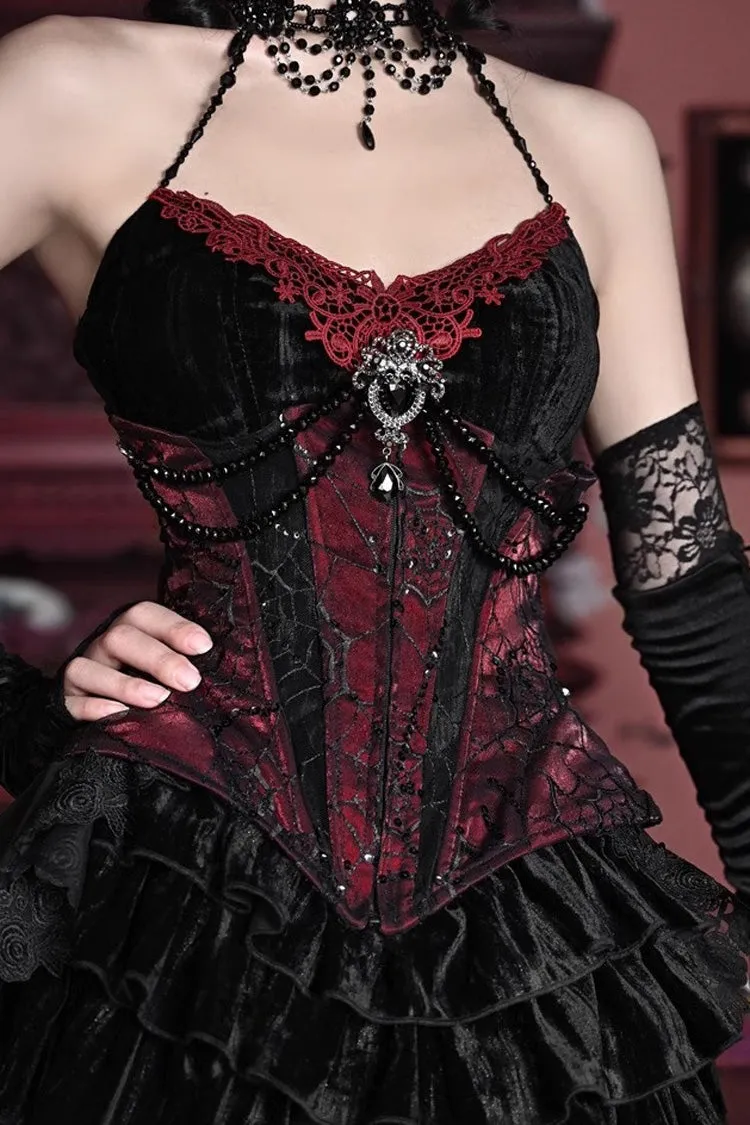 Black/Red Duchess Rococo Fishbone Girdle Multi-layer Ruffle Gothic Lolita Skirt