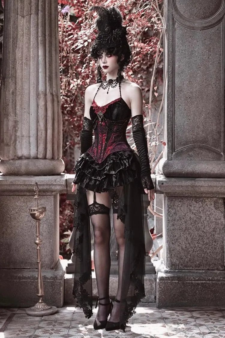 Black/Red Duchess Rococo Fishbone Girdle Multi-layer Ruffle Gothic Lolita Skirt