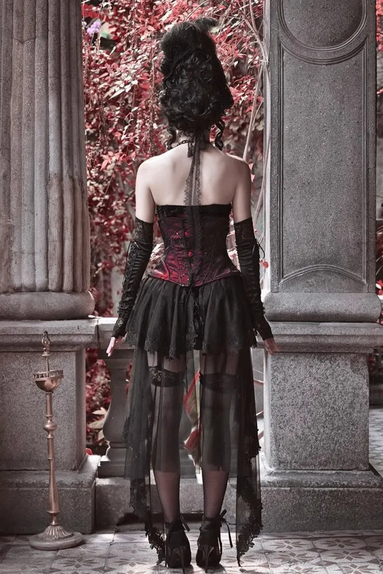 Black/Red Duchess Rococo Fishbone Girdle Multi-layer Ruffle Gothic Lolita Skirt