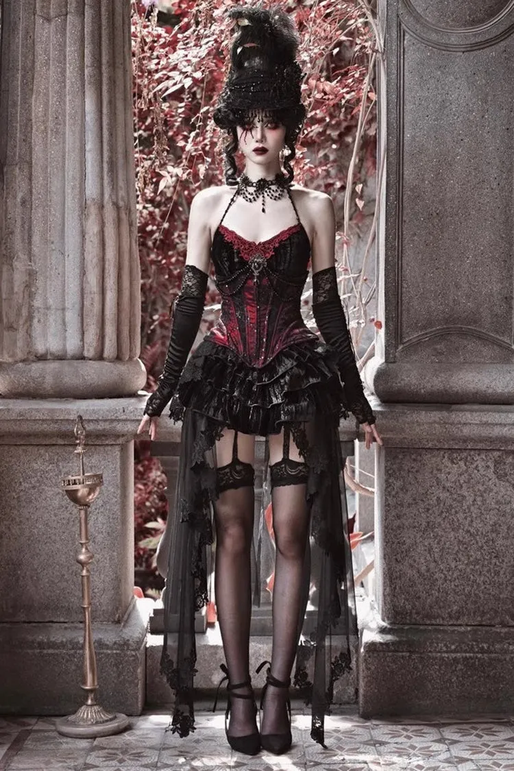 Black/Red Duchess Rococo Fishbone Girdle Multi-layer Ruffle Gothic Lolita Skirt
