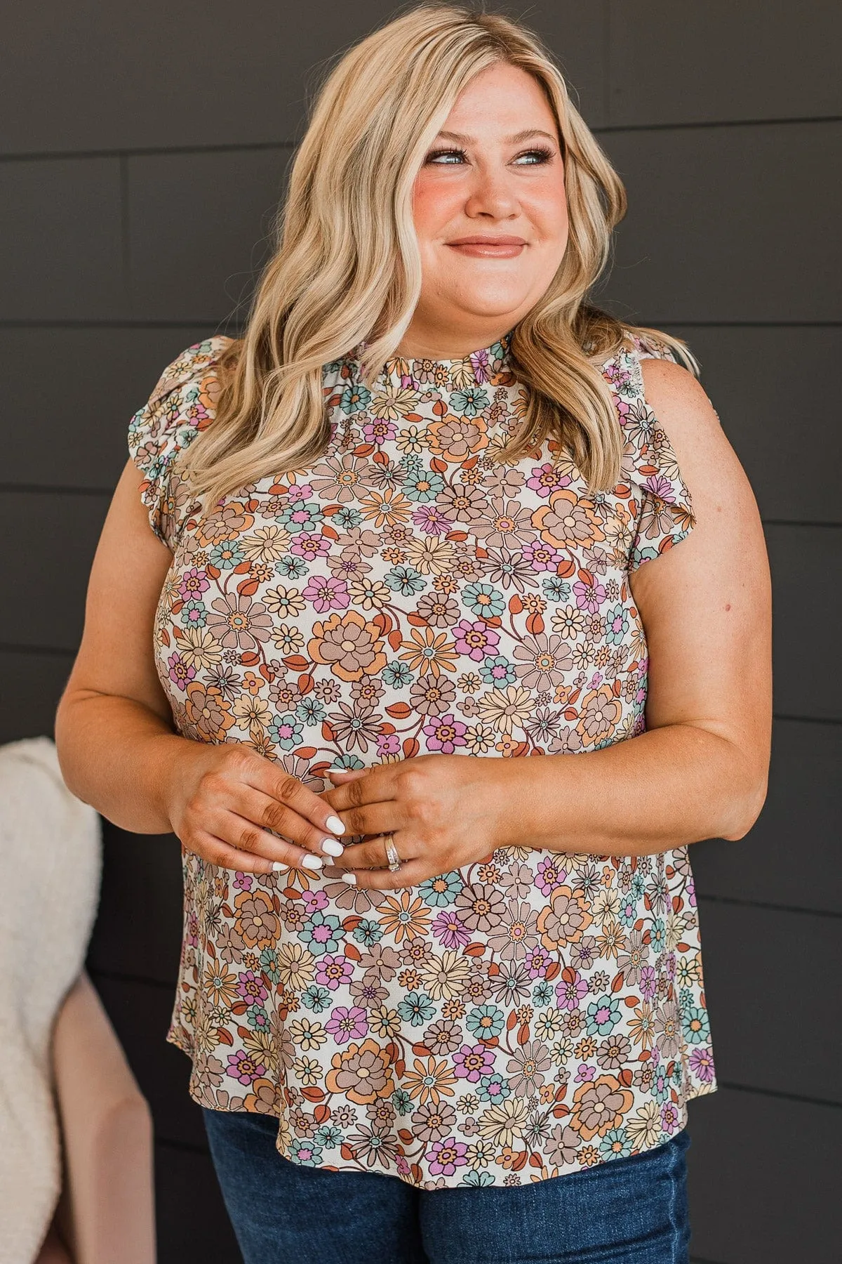 Blissfully Sweet Floral Top- Taupe