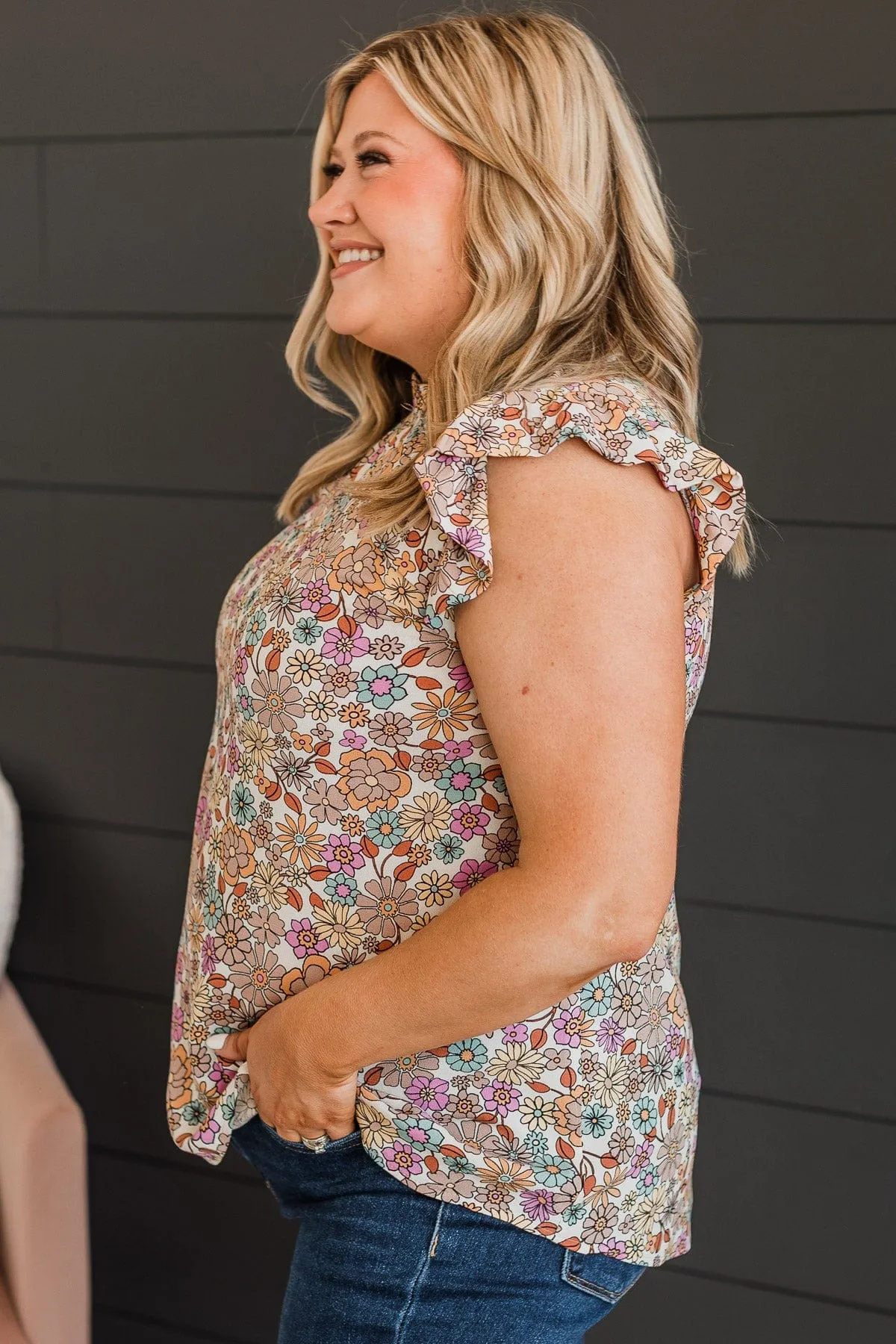 Blissfully Sweet Floral Top- Taupe