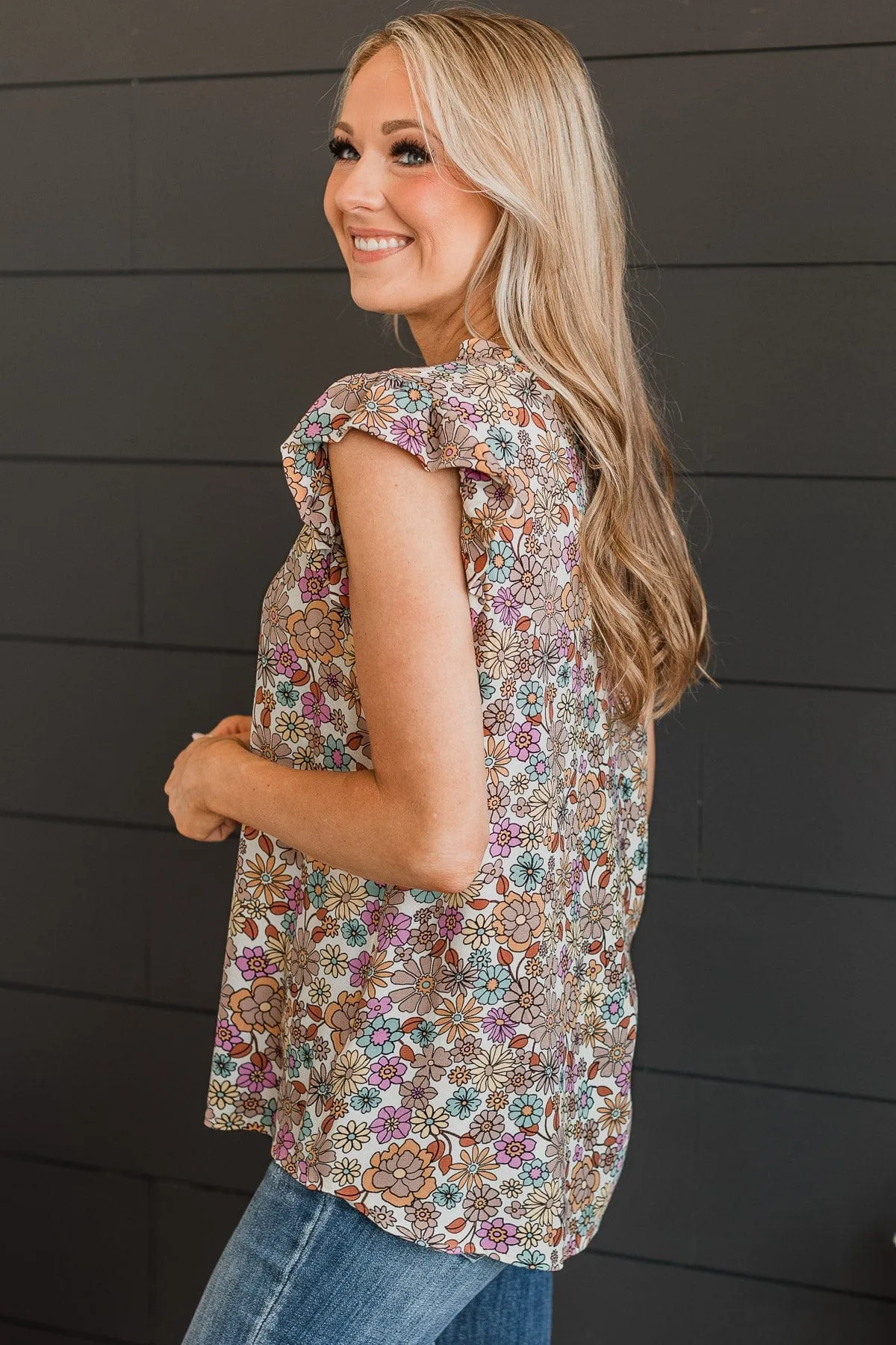 Blissfully Sweet Floral Top- Taupe