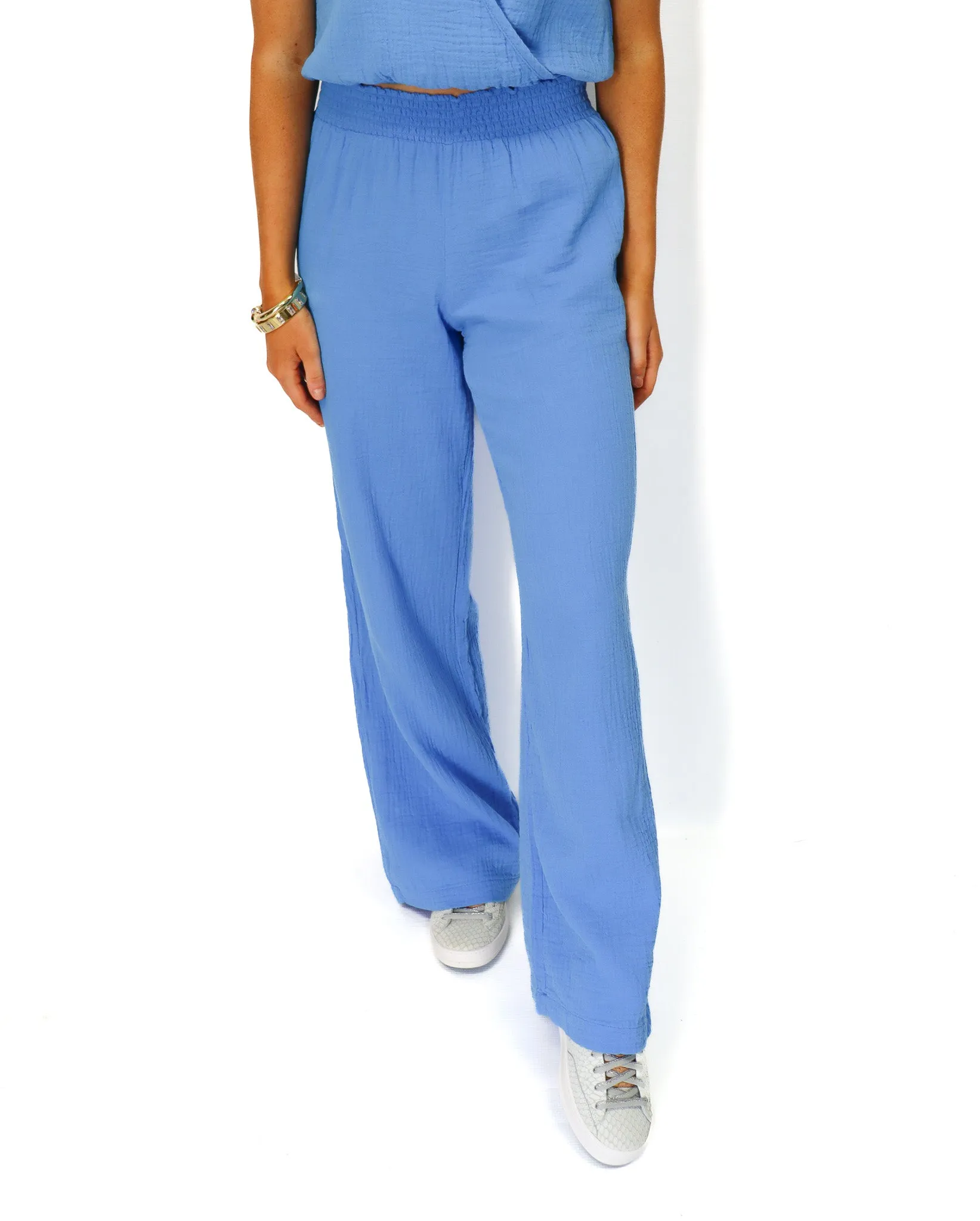 Bobi Smocked Waist Wide Leg Pant - Mykonos
