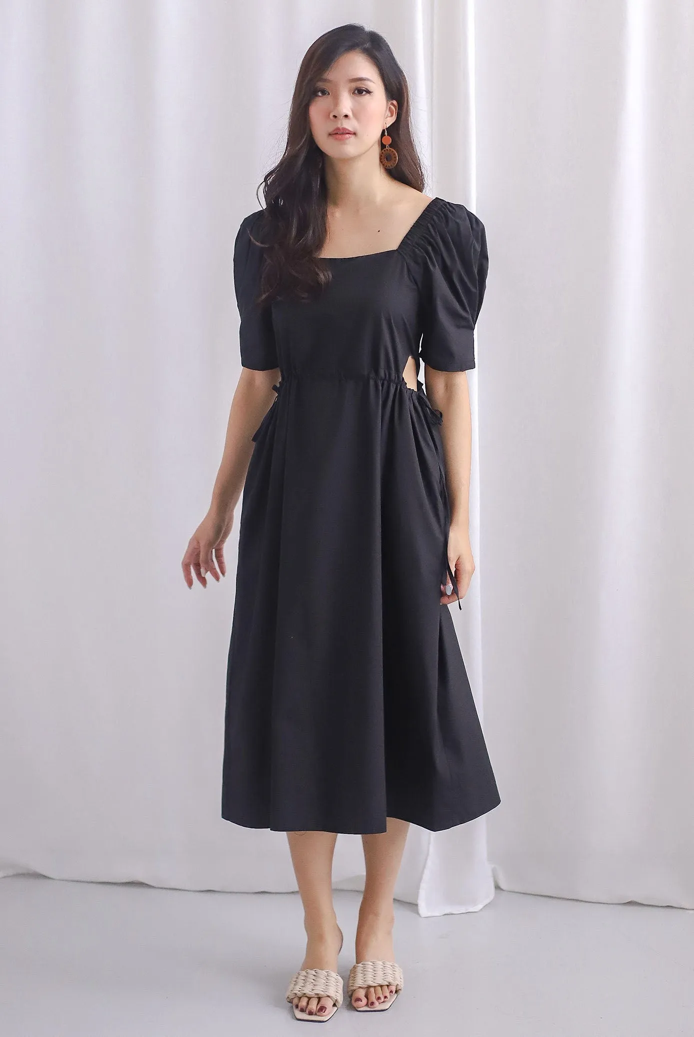 Brindle Cut Out Drawstring Dress In Black