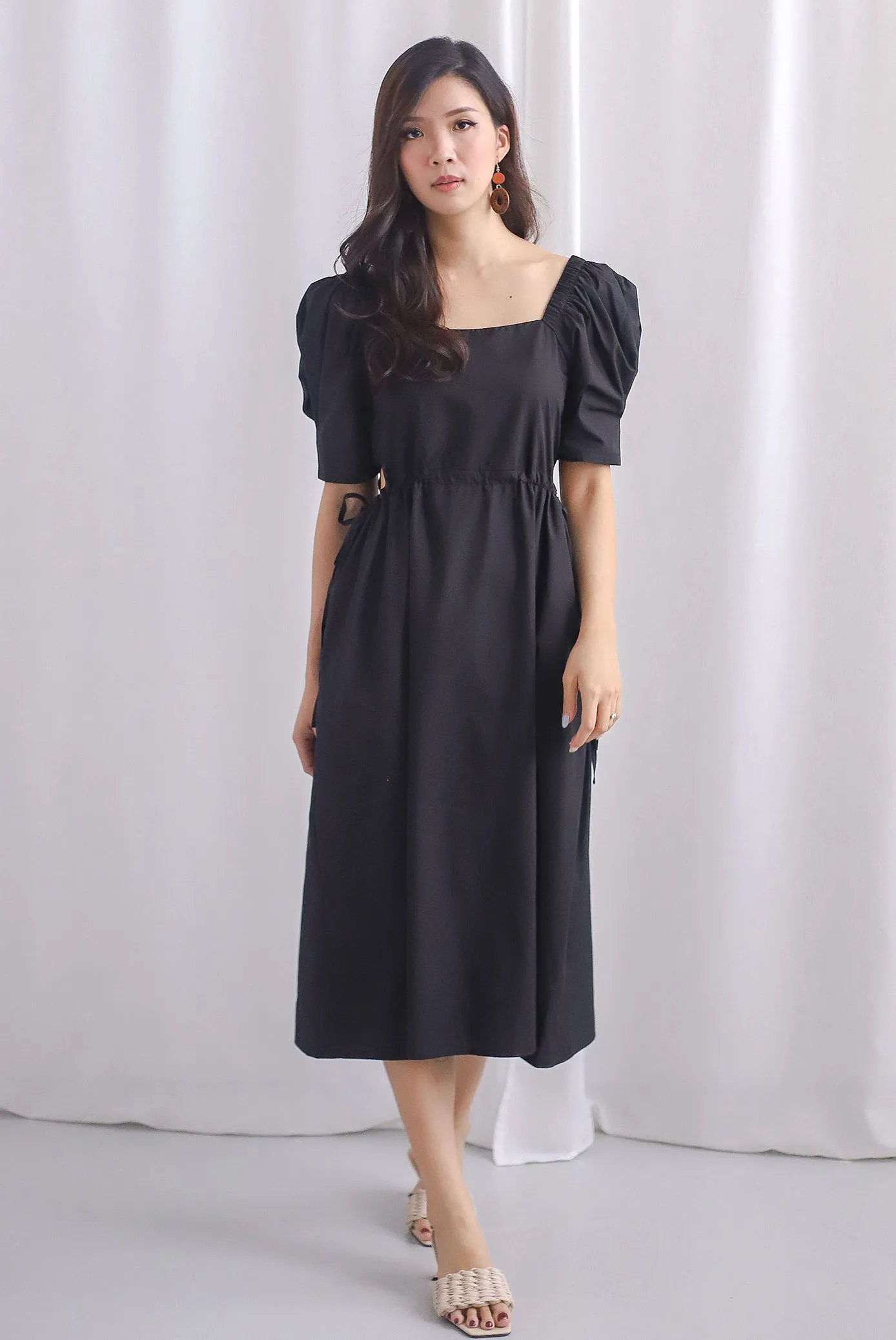 Brindle Cut Out Drawstring Dress In Black