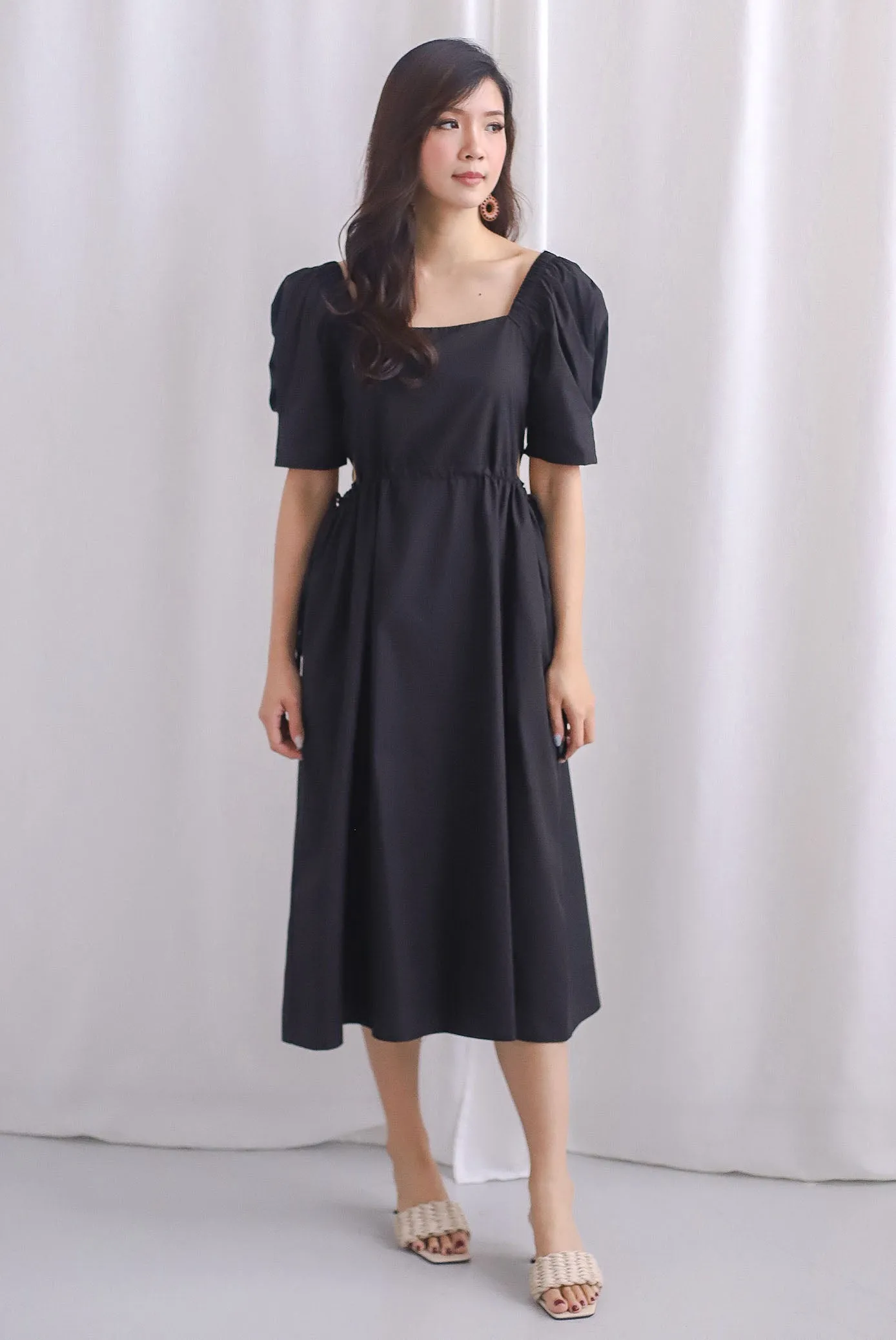 Brindle Cut Out Drawstring Dress In Black
