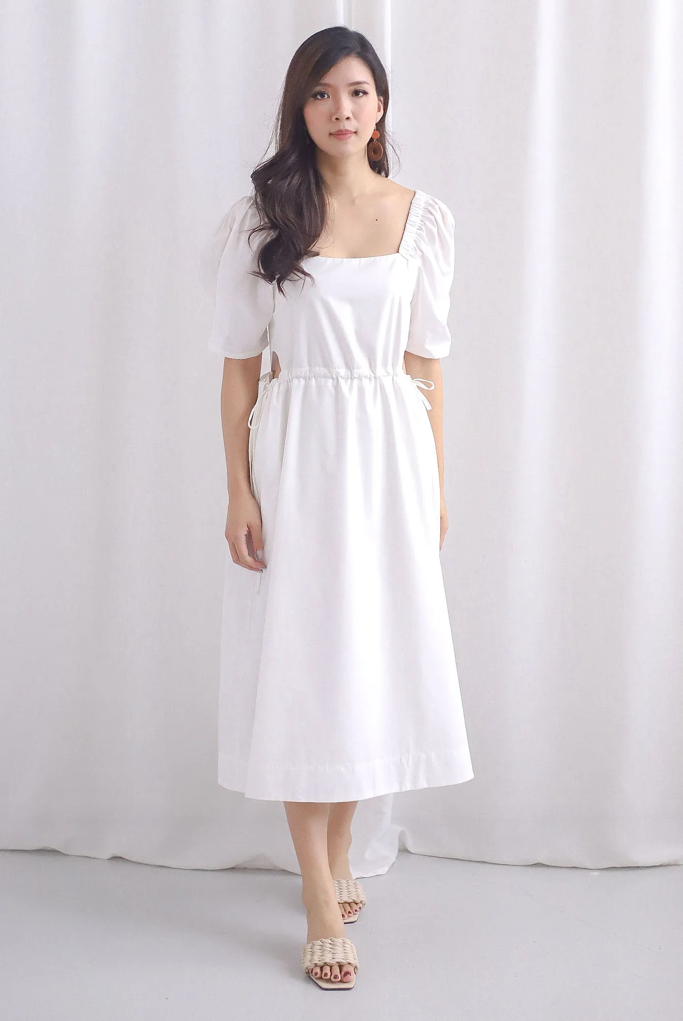 Brindle Cut Out Drawstring Dress In White