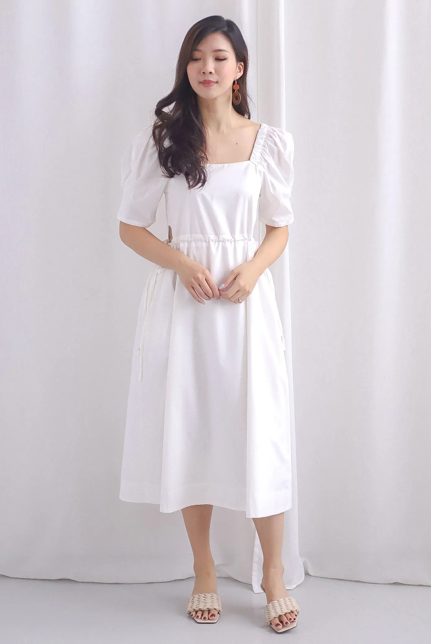 Brindle Cut Out Drawstring Dress In White