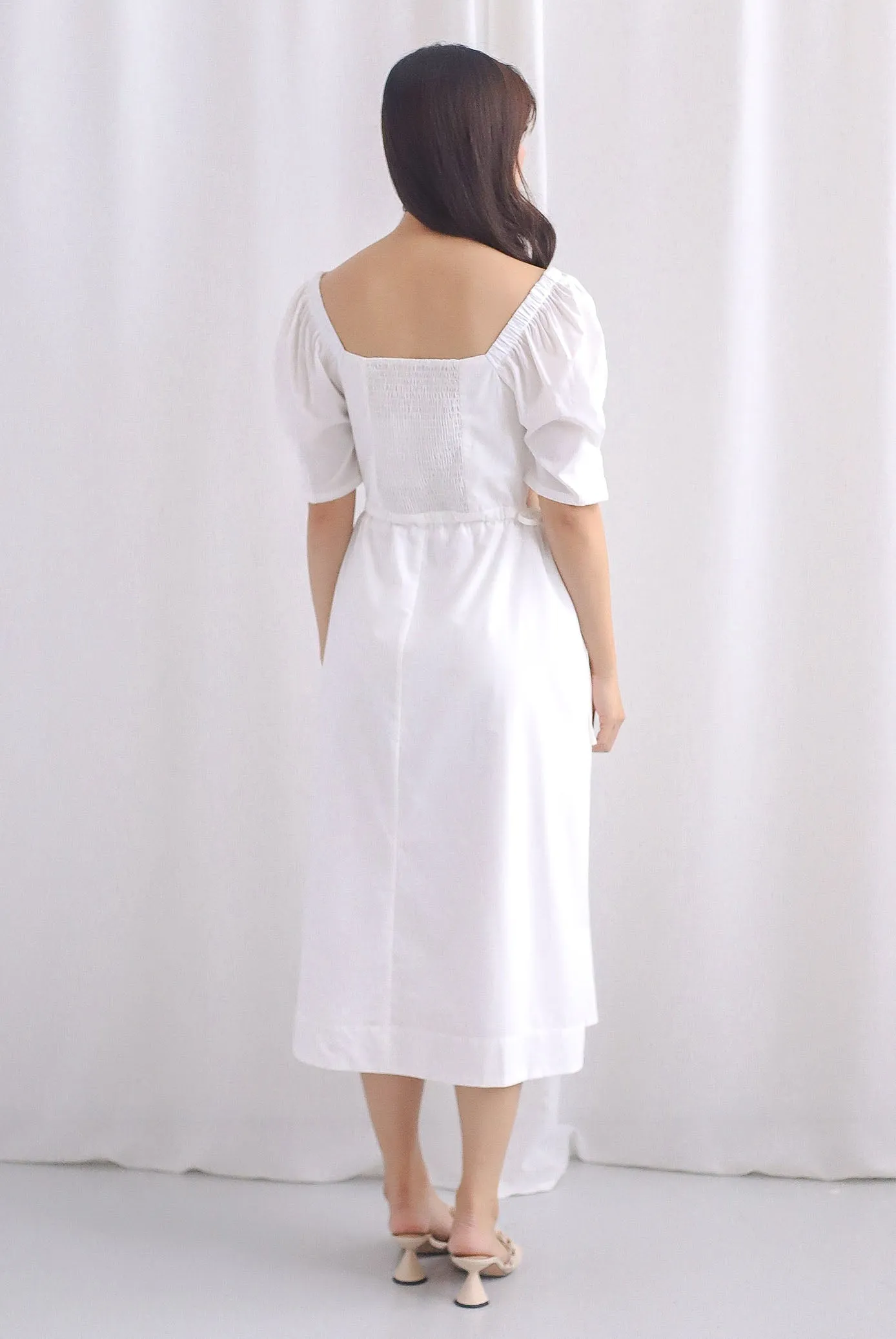 Brindle Cut Out Drawstring Dress In White