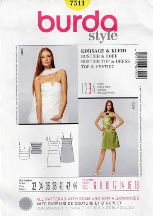 Burda Style 7511 Womens Bustier Top & Dress Out Of Print Sewing Pattern Sizes 6 - 18 UNCUT Factory Folded