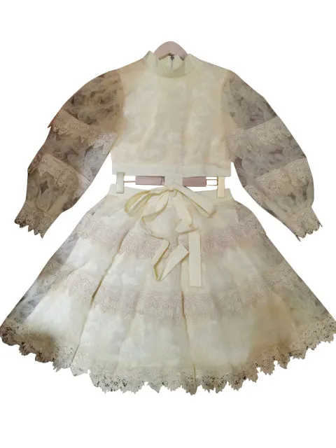 Casual Lace Panel Cut Out Dress For Women Stand Collar