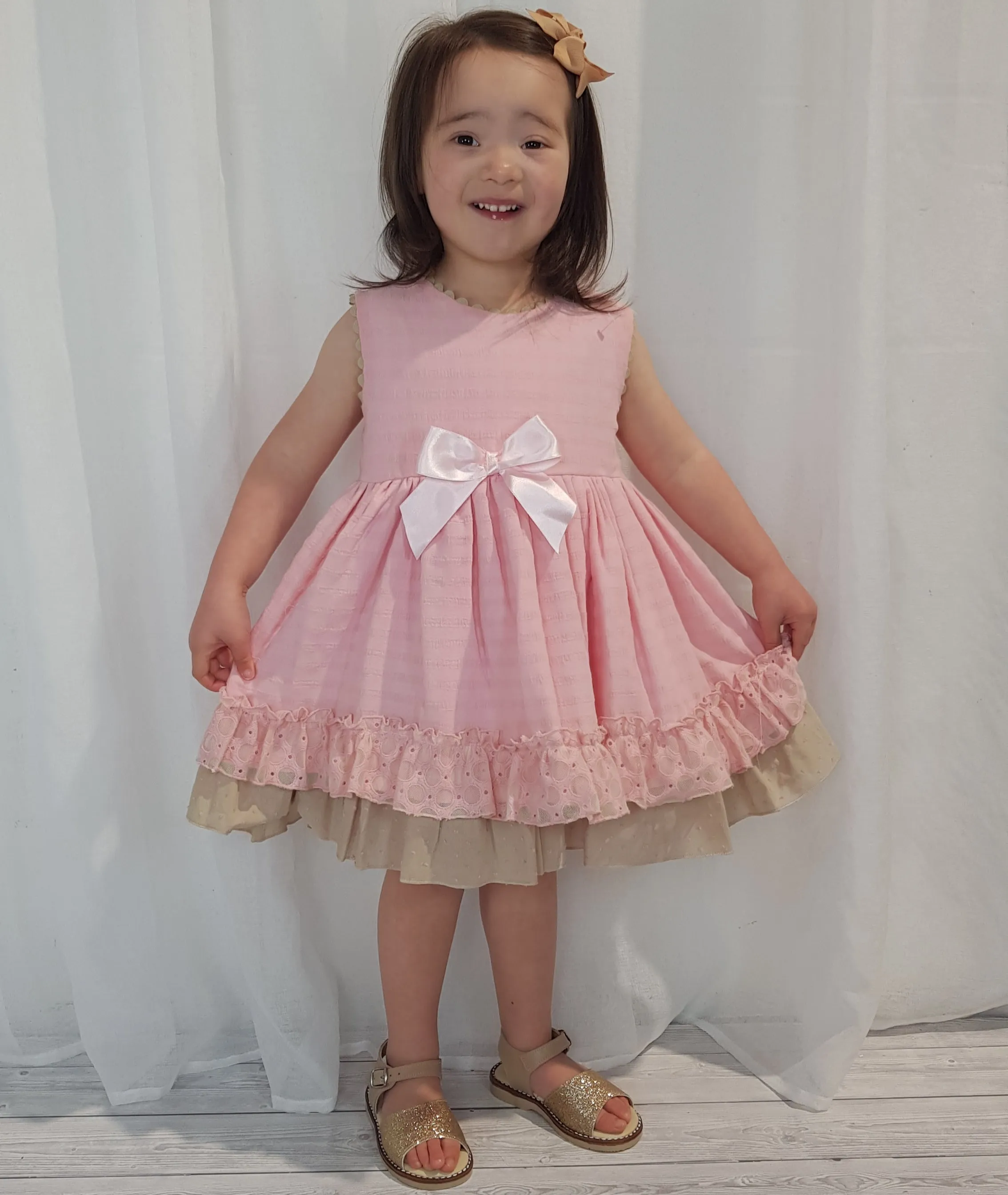 Ceyber Older Girls Pink and Tan Dress