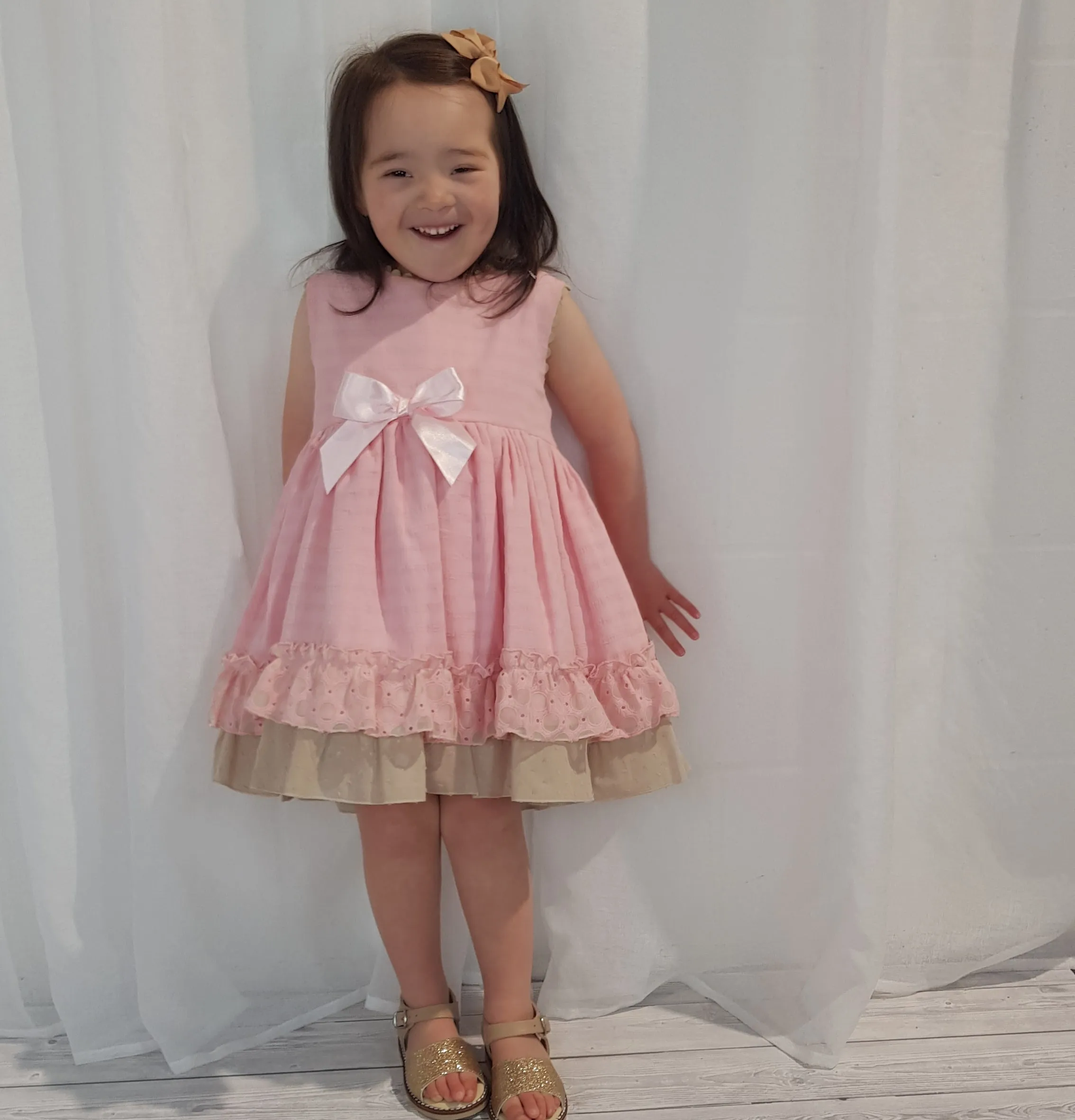 Ceyber Older Girls Pink and Tan Dress