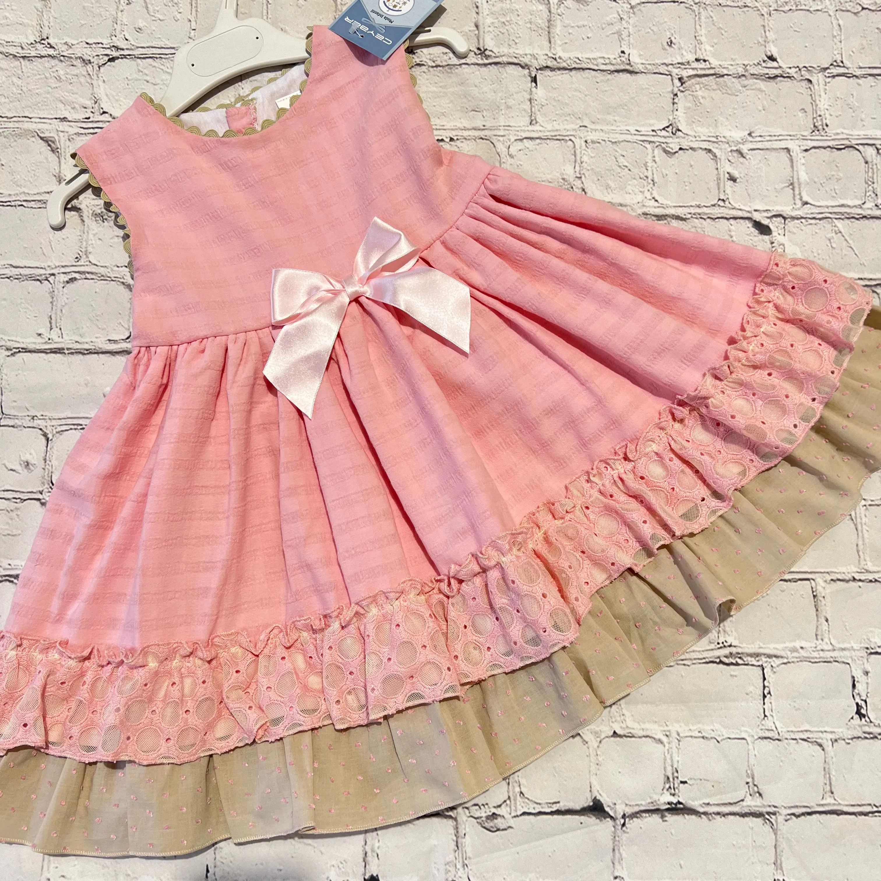 Ceyber Older Girls Pink and Tan Dress