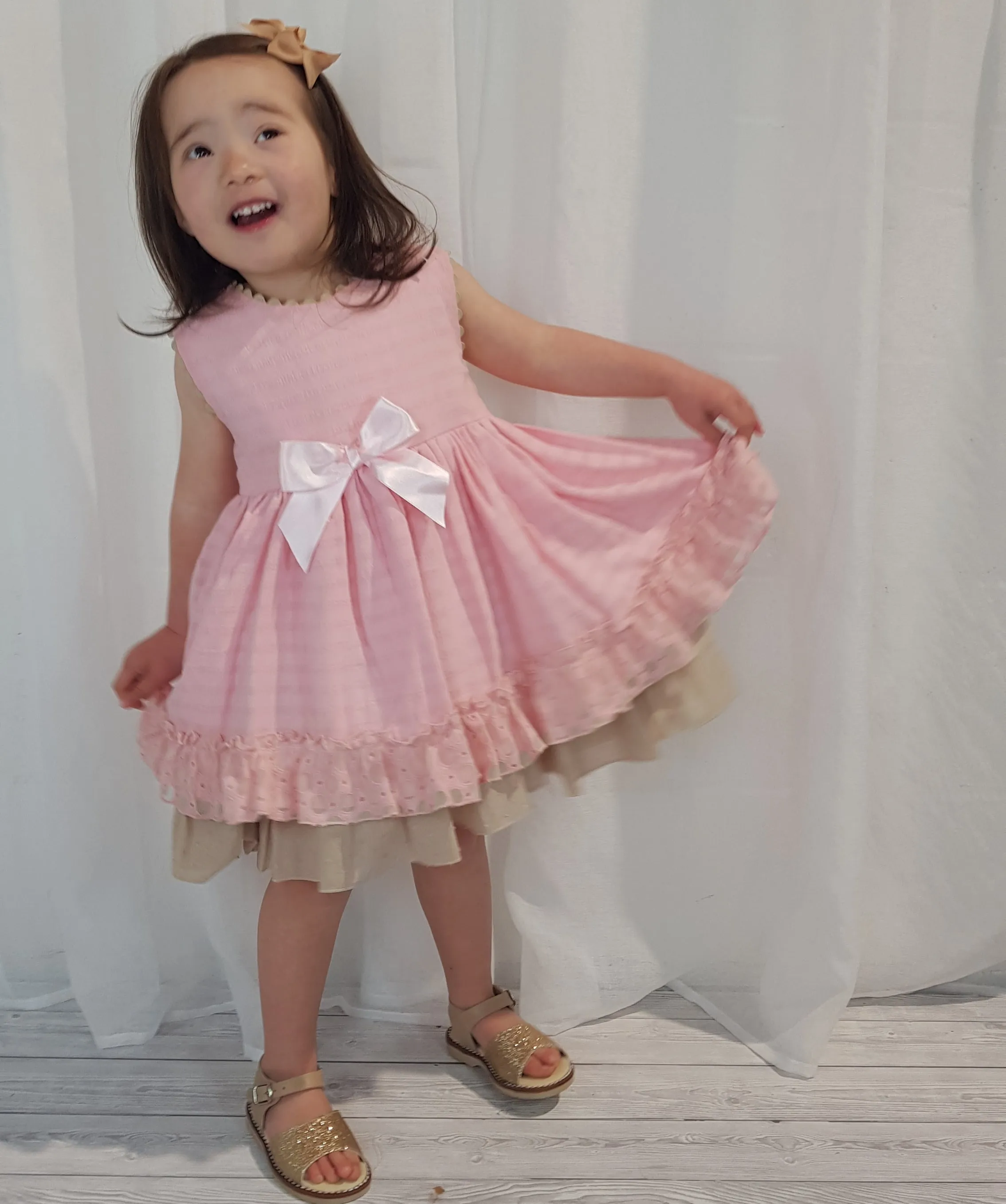 Ceyber Older Girls Pink and Tan Dress