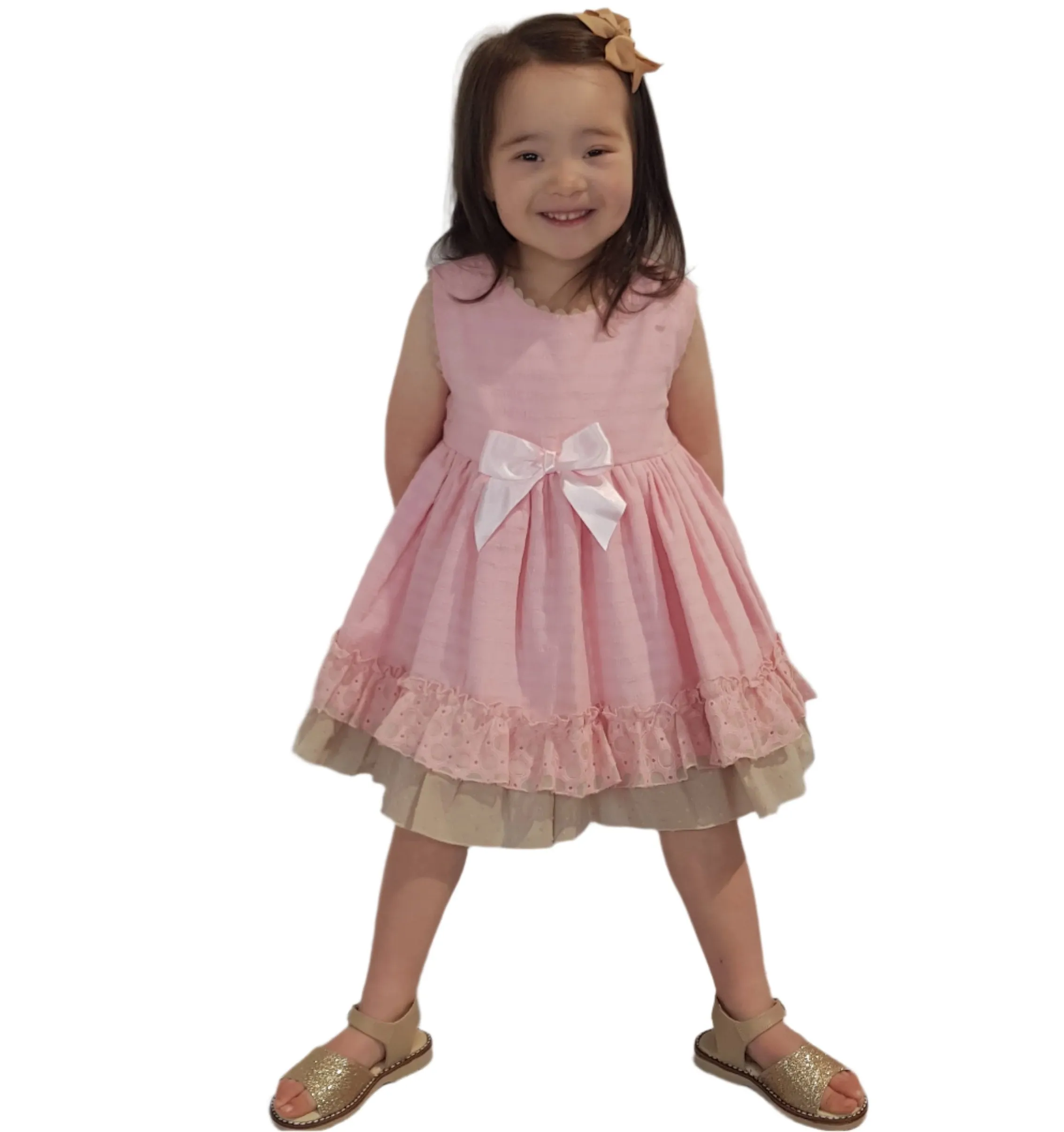 Ceyber Older Girls Pink and Tan Dress