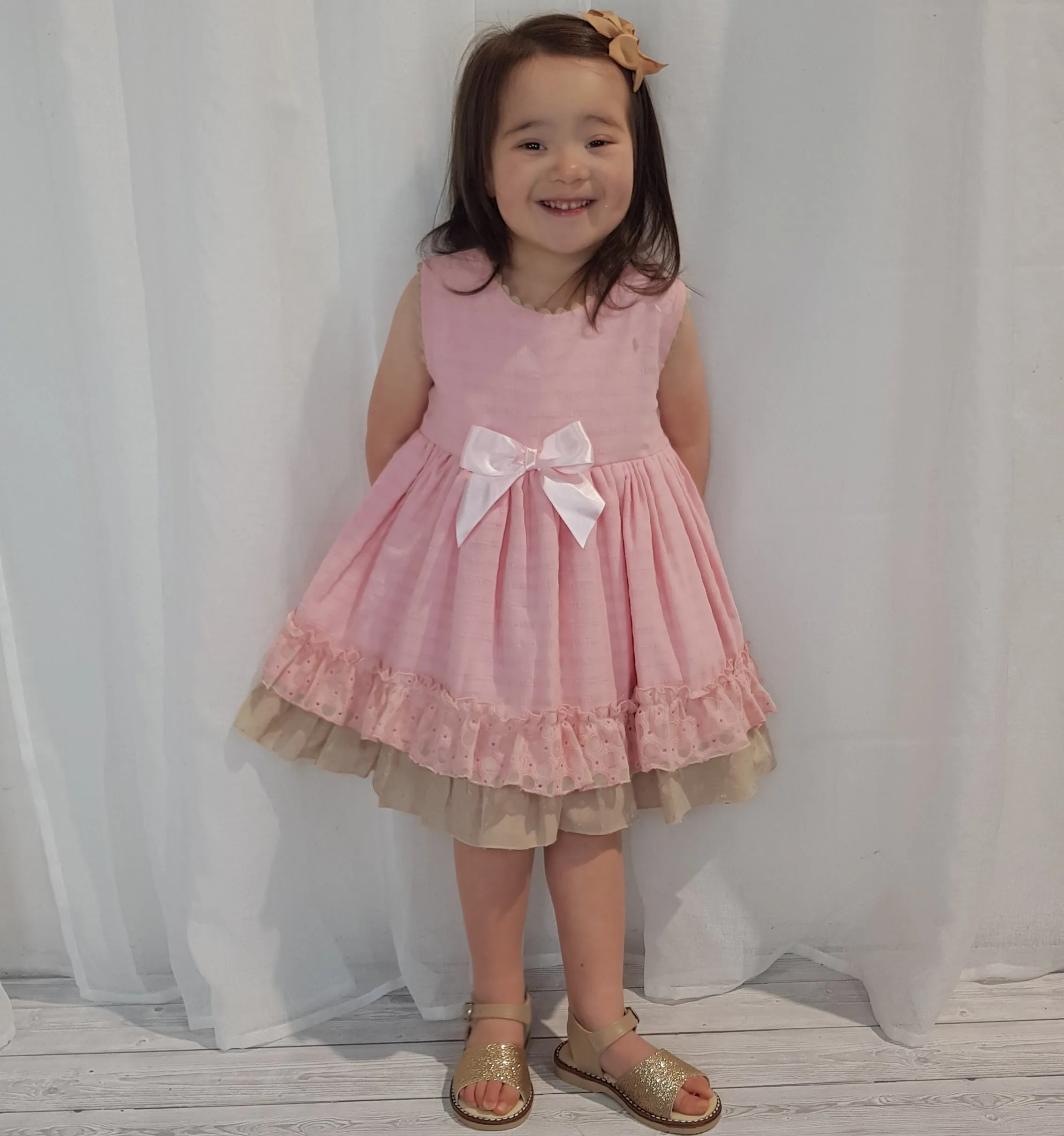 Ceyber Older Girls Pink and Tan Dress