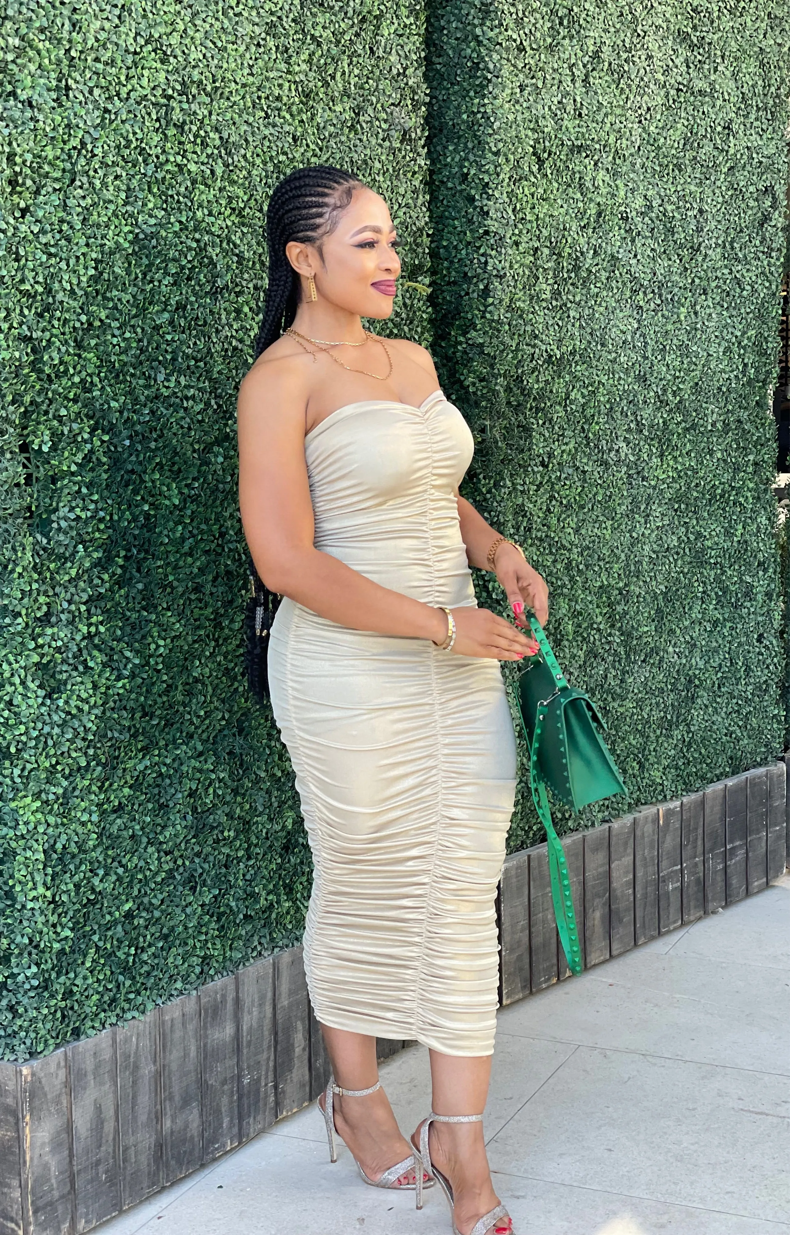 Champagne Shirring Dress-HOEA19319A