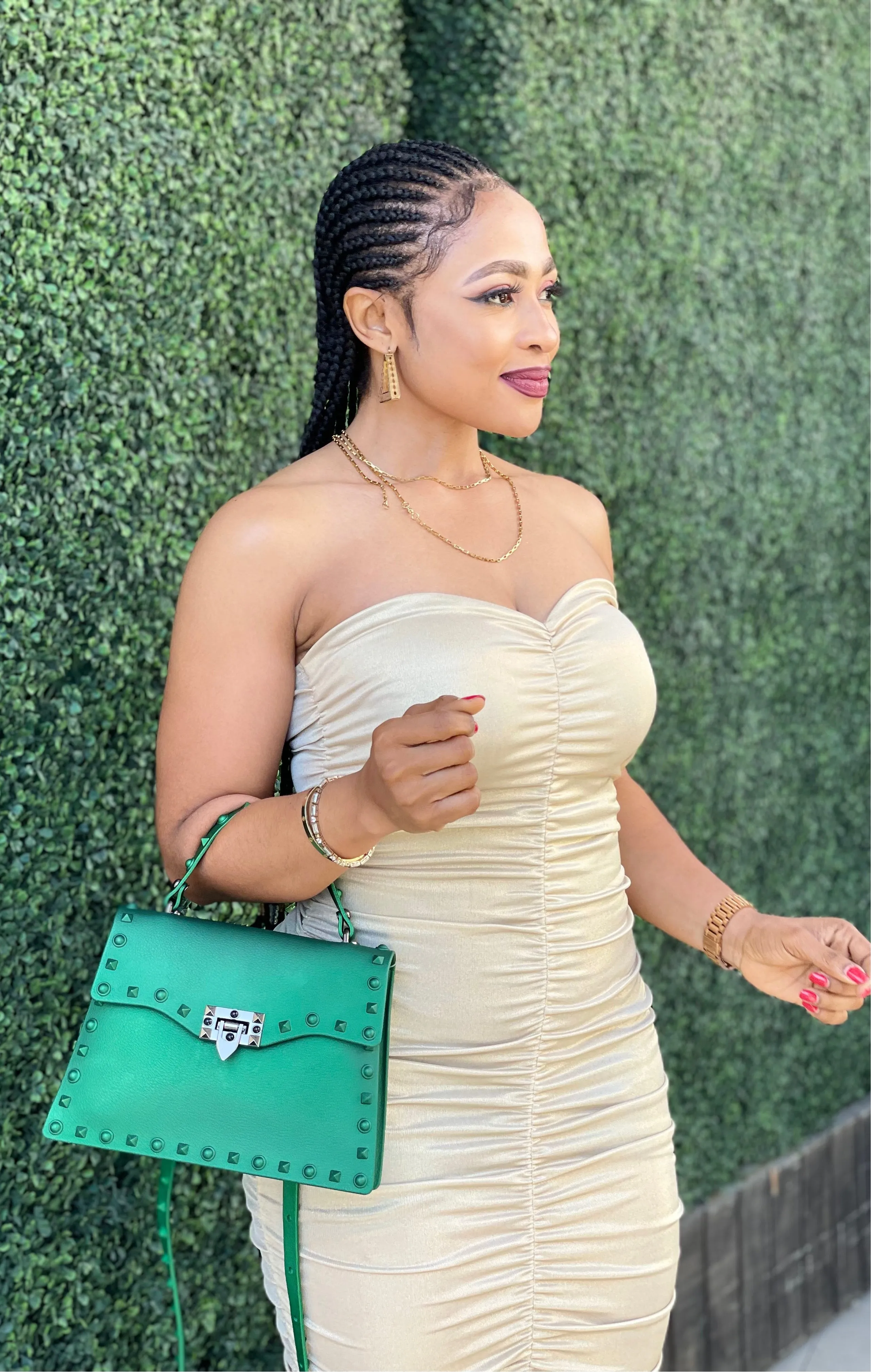 Champagne Shirring Dress-HOEA19319A