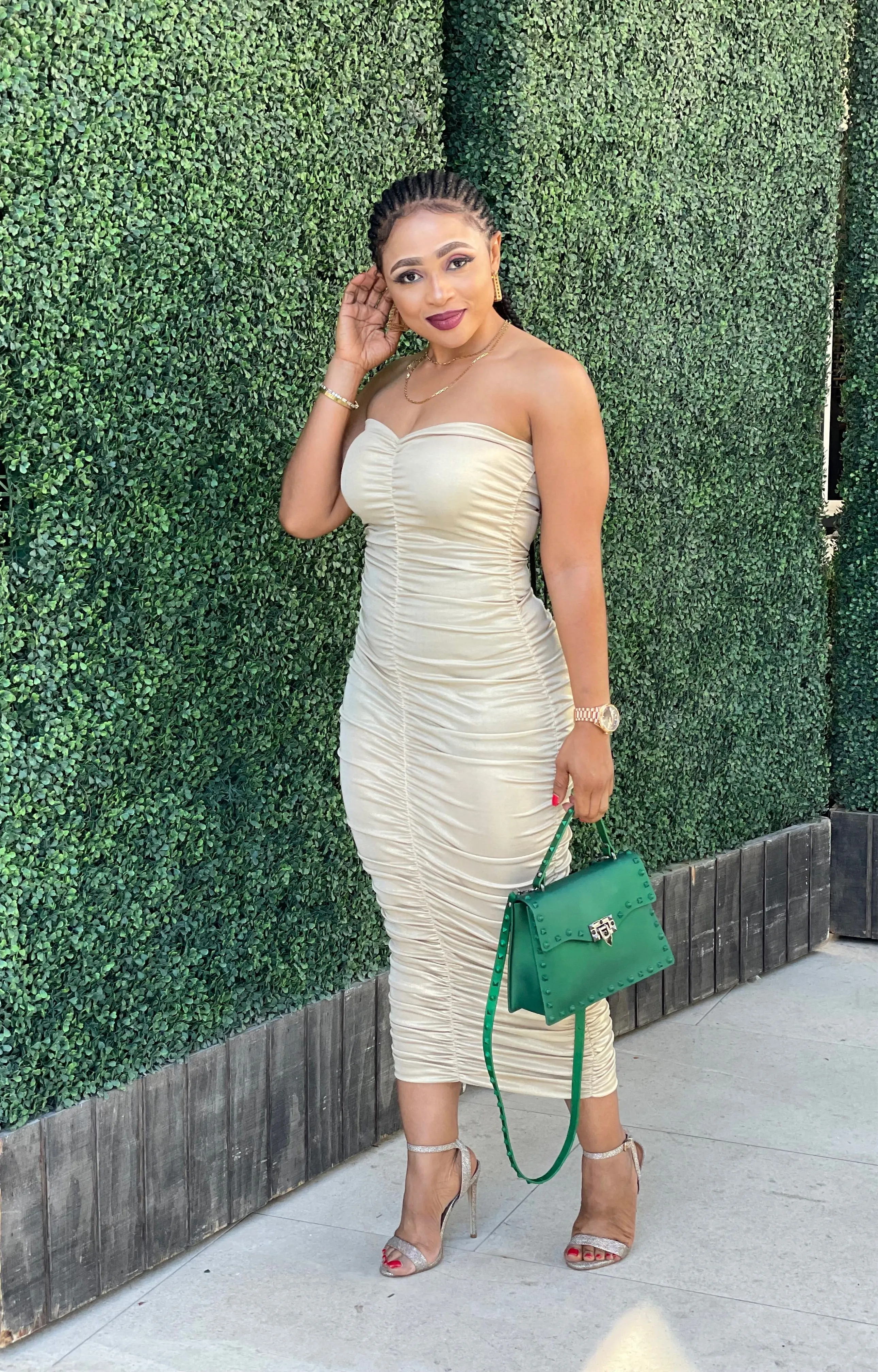 Champagne Shirring Dress-HOEA19319A