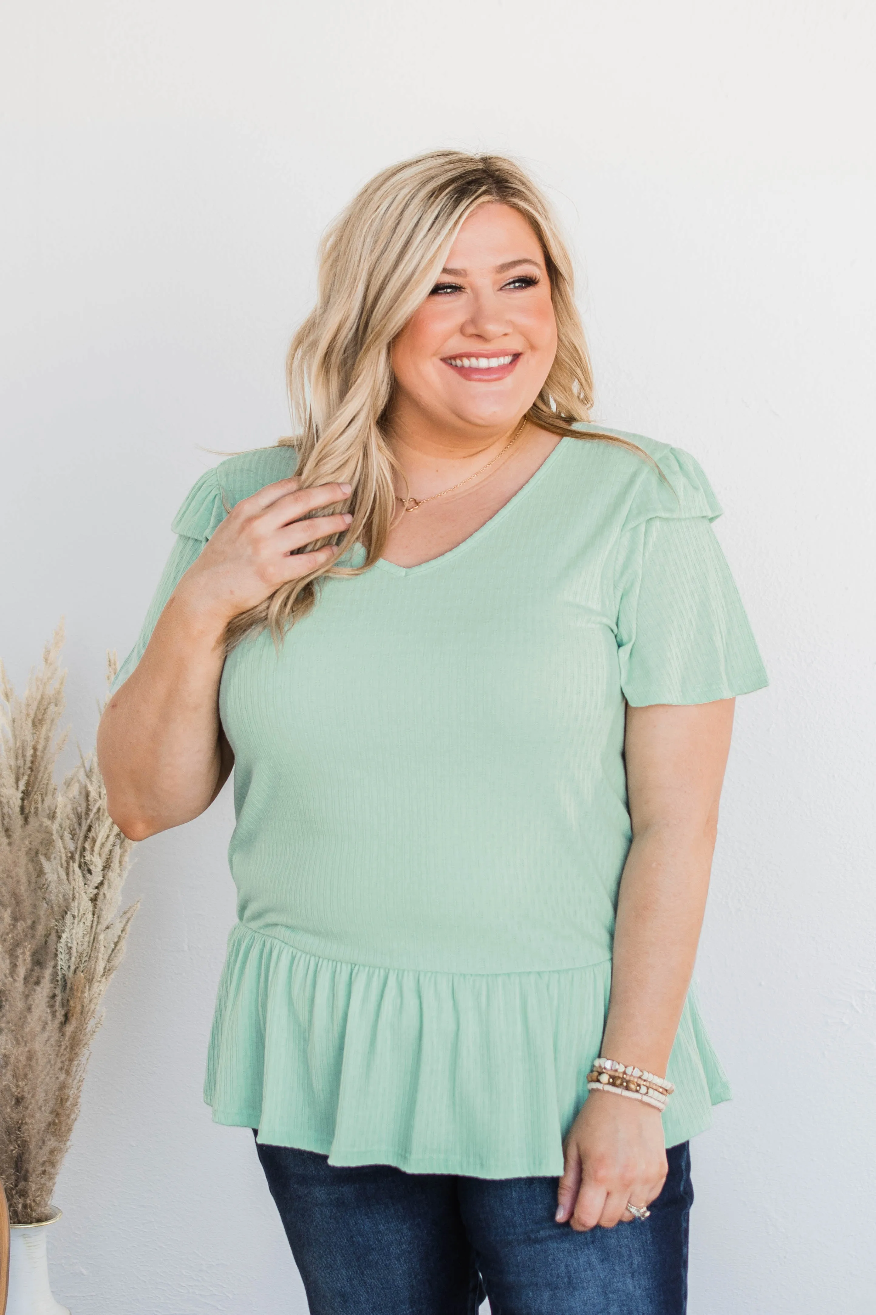 Change My Ways Ruffle Sleeve Top- Mint