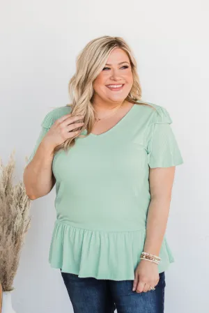 Change My Ways Ruffle Sleeve Top- Mint
