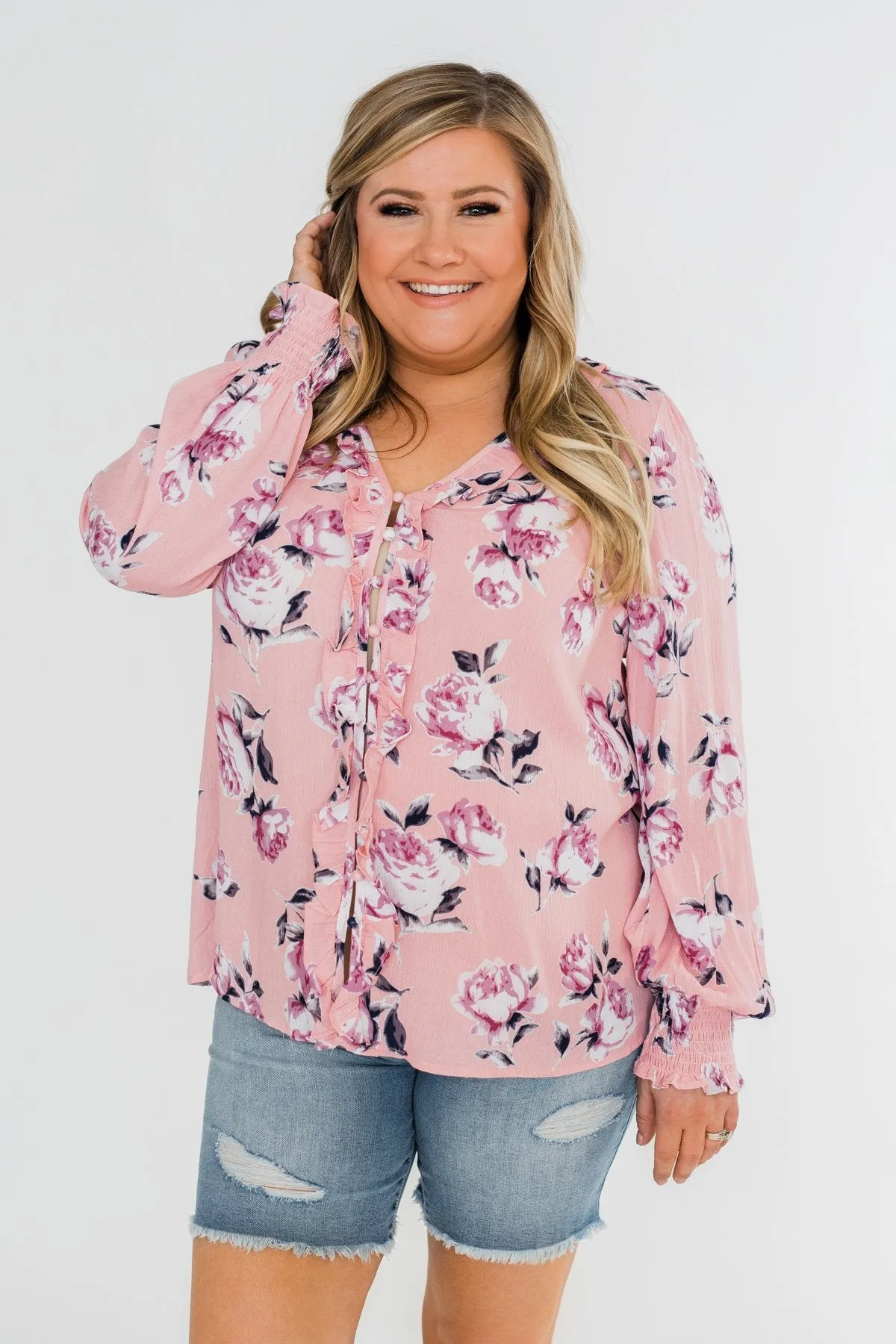 Count Your Blessings Floral Blouse- Blush