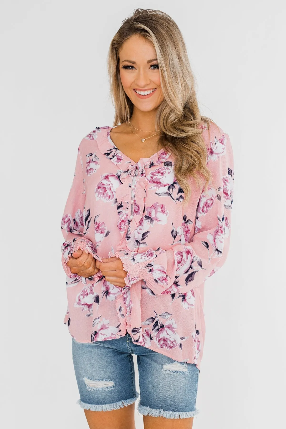 Count Your Blessings Floral Blouse- Blush