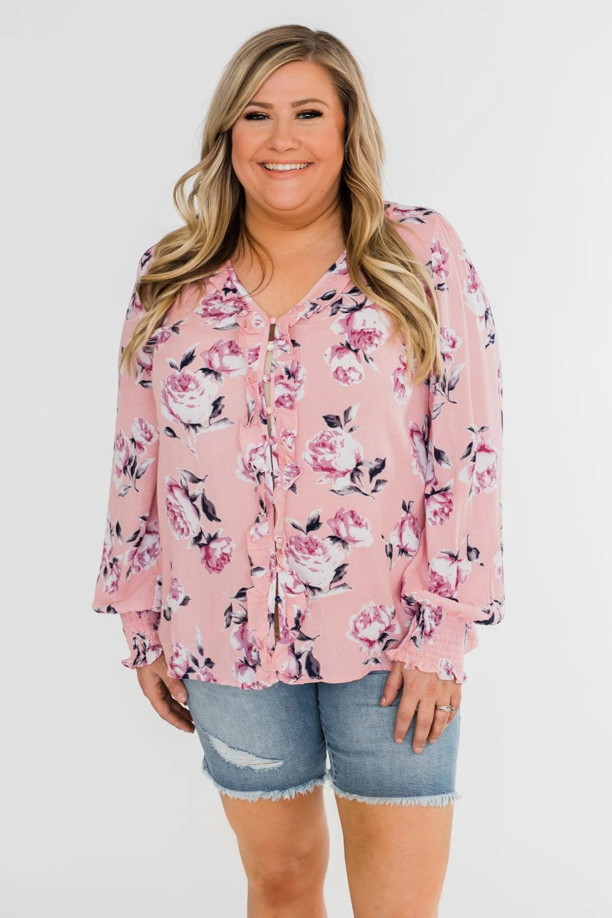 Count Your Blessings Floral Blouse- Blush