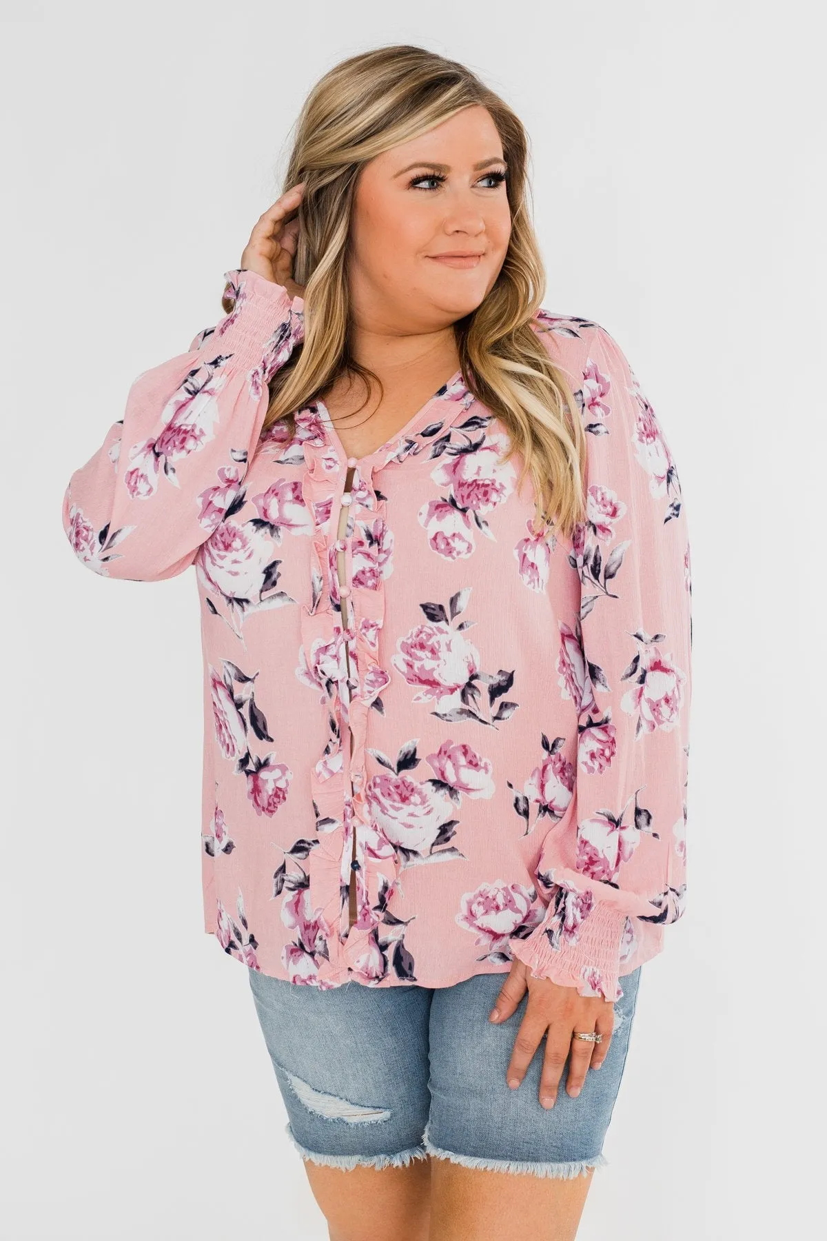 Count Your Blessings Floral Blouse- Blush