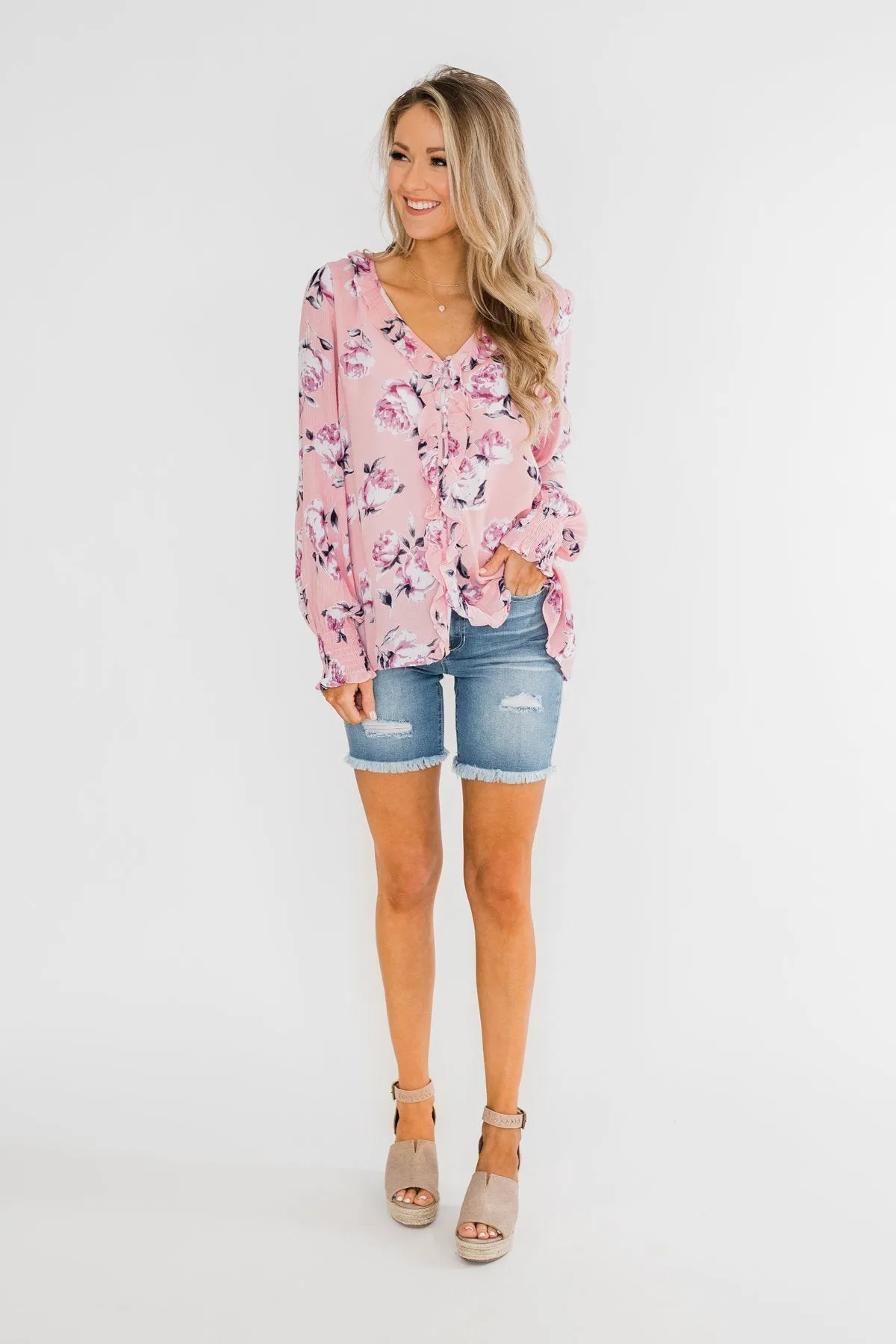 Count Your Blessings Floral Blouse- Blush