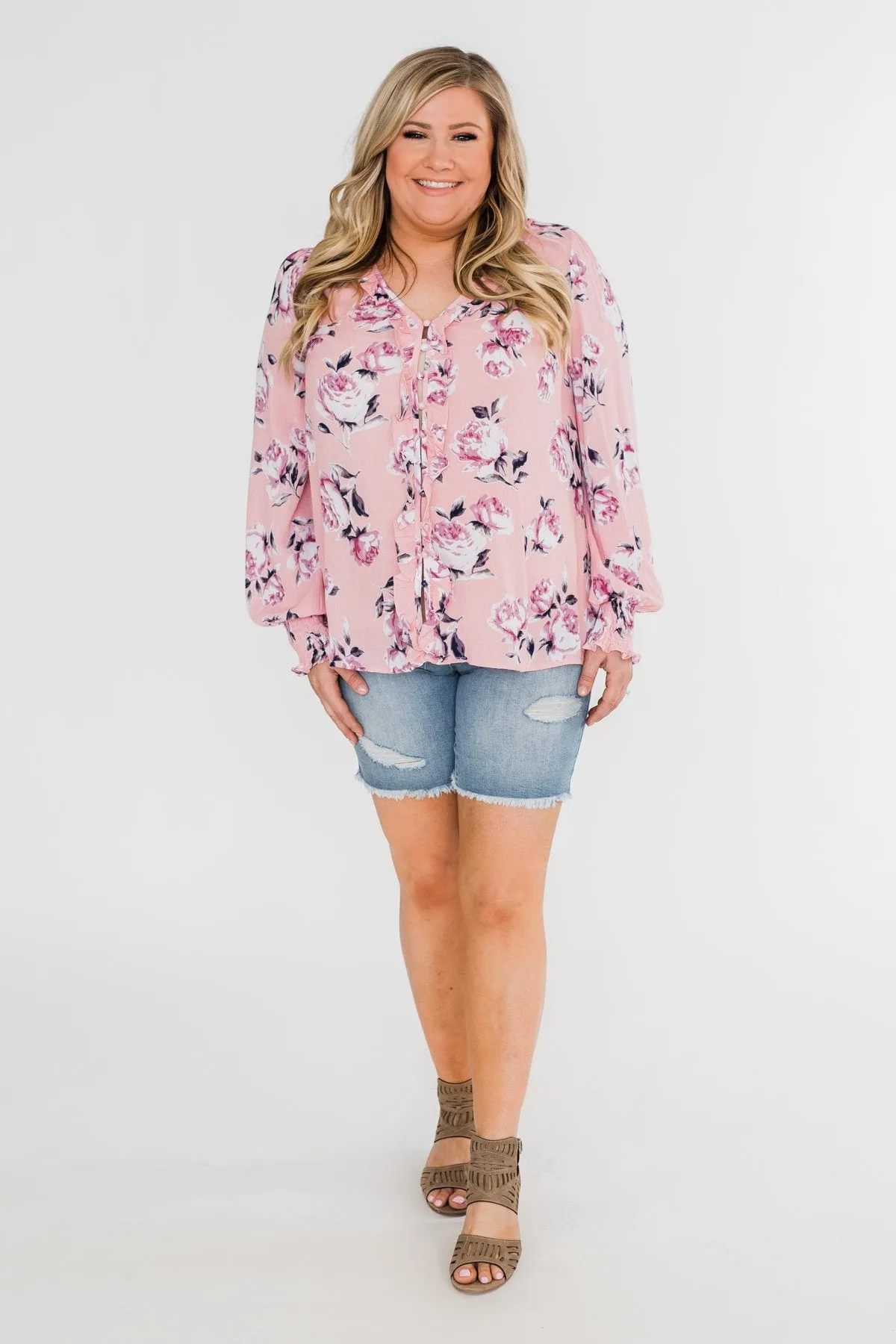 Count Your Blessings Floral Blouse- Blush