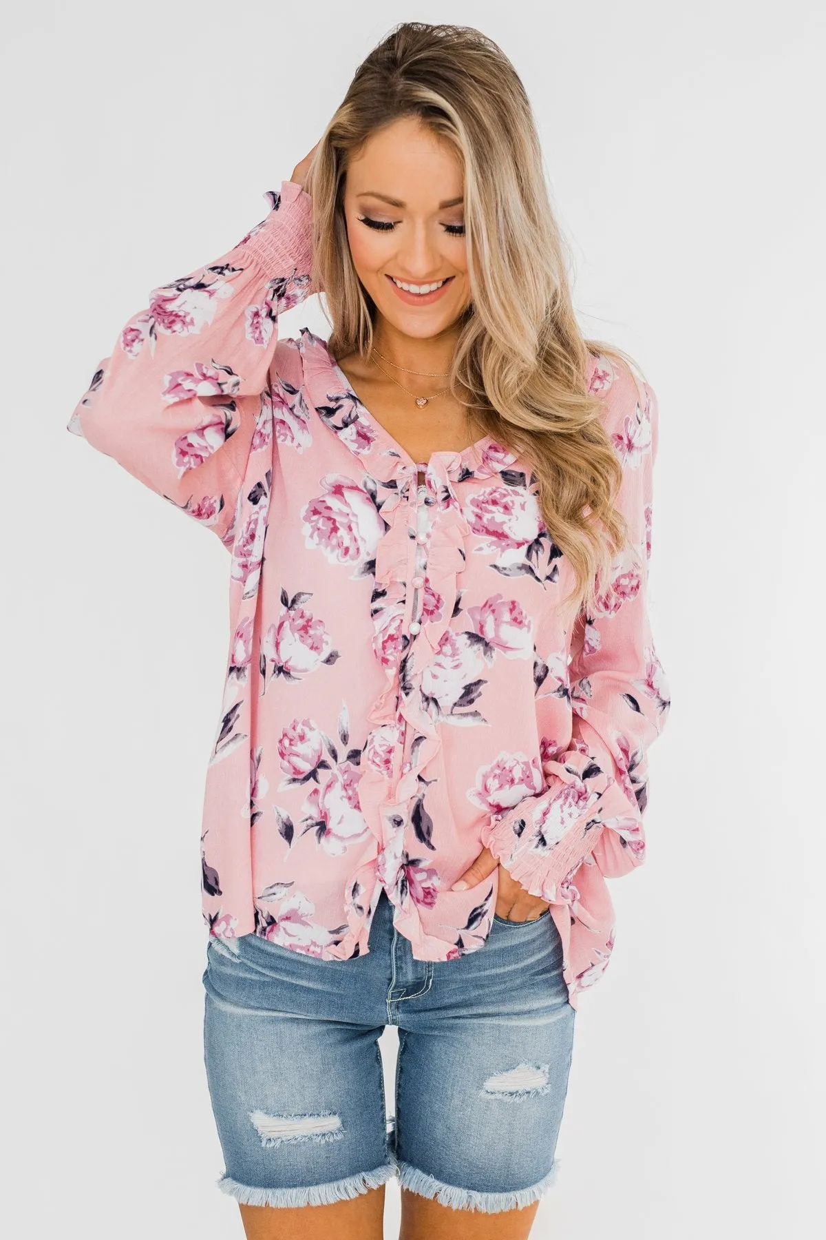 Count Your Blessings Floral Blouse- Blush
