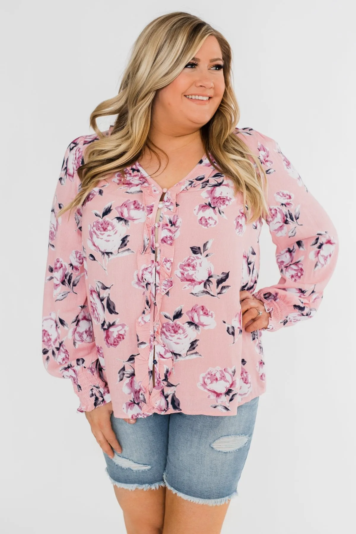 Count Your Blessings Floral Blouse- Blush