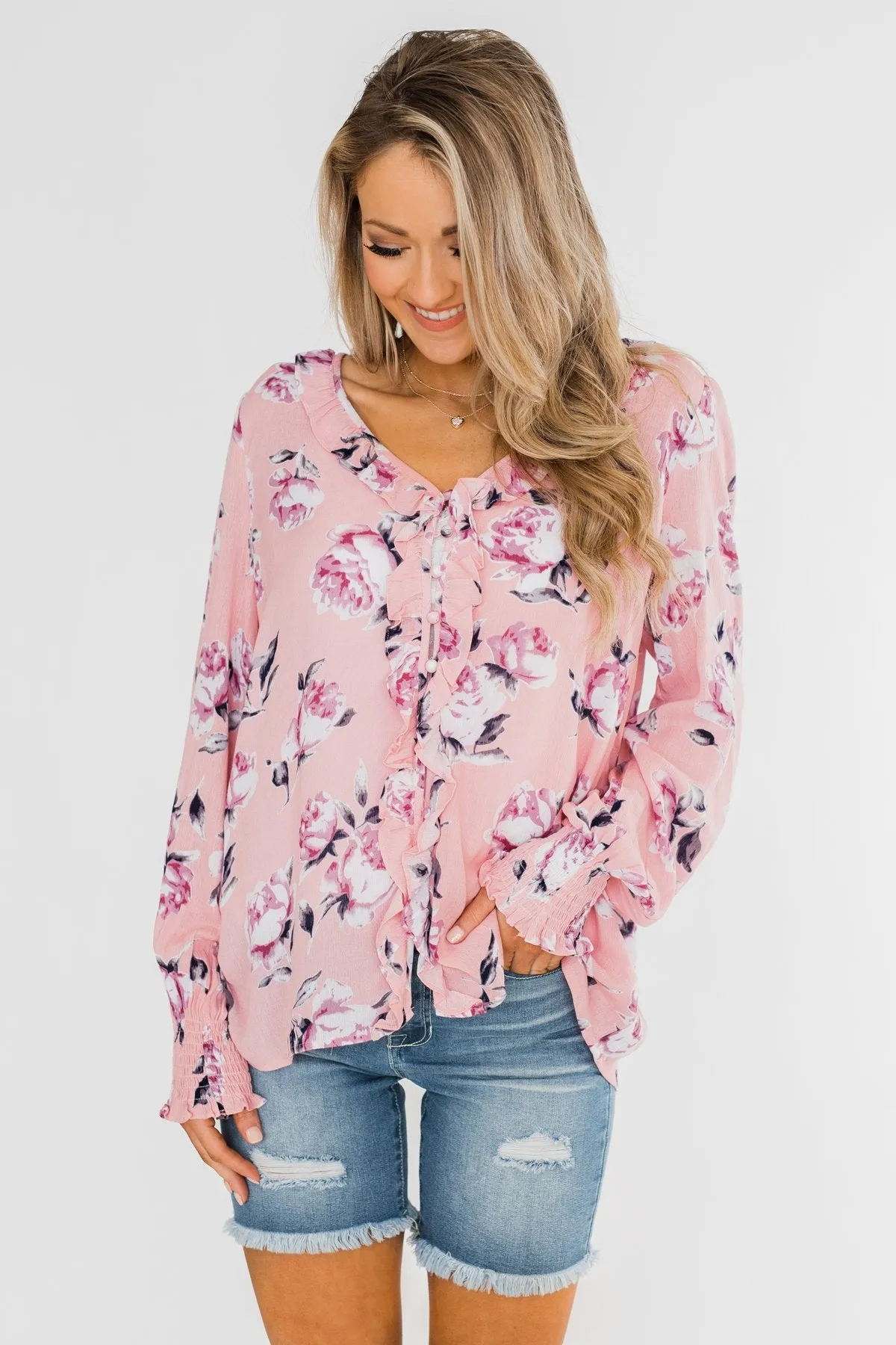 Count Your Blessings Floral Blouse- Blush
