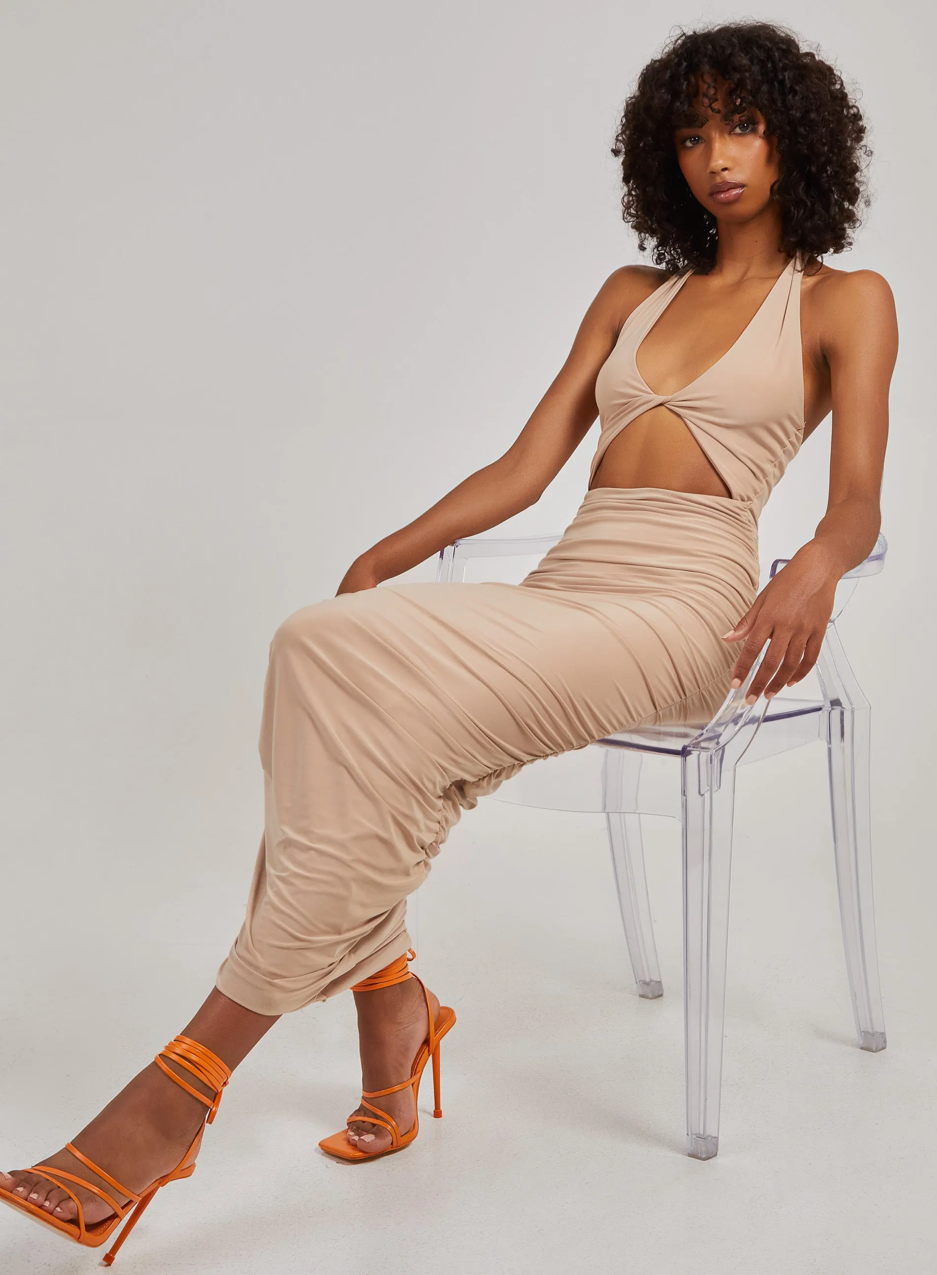 Cut Out Gathered Maxi Dress