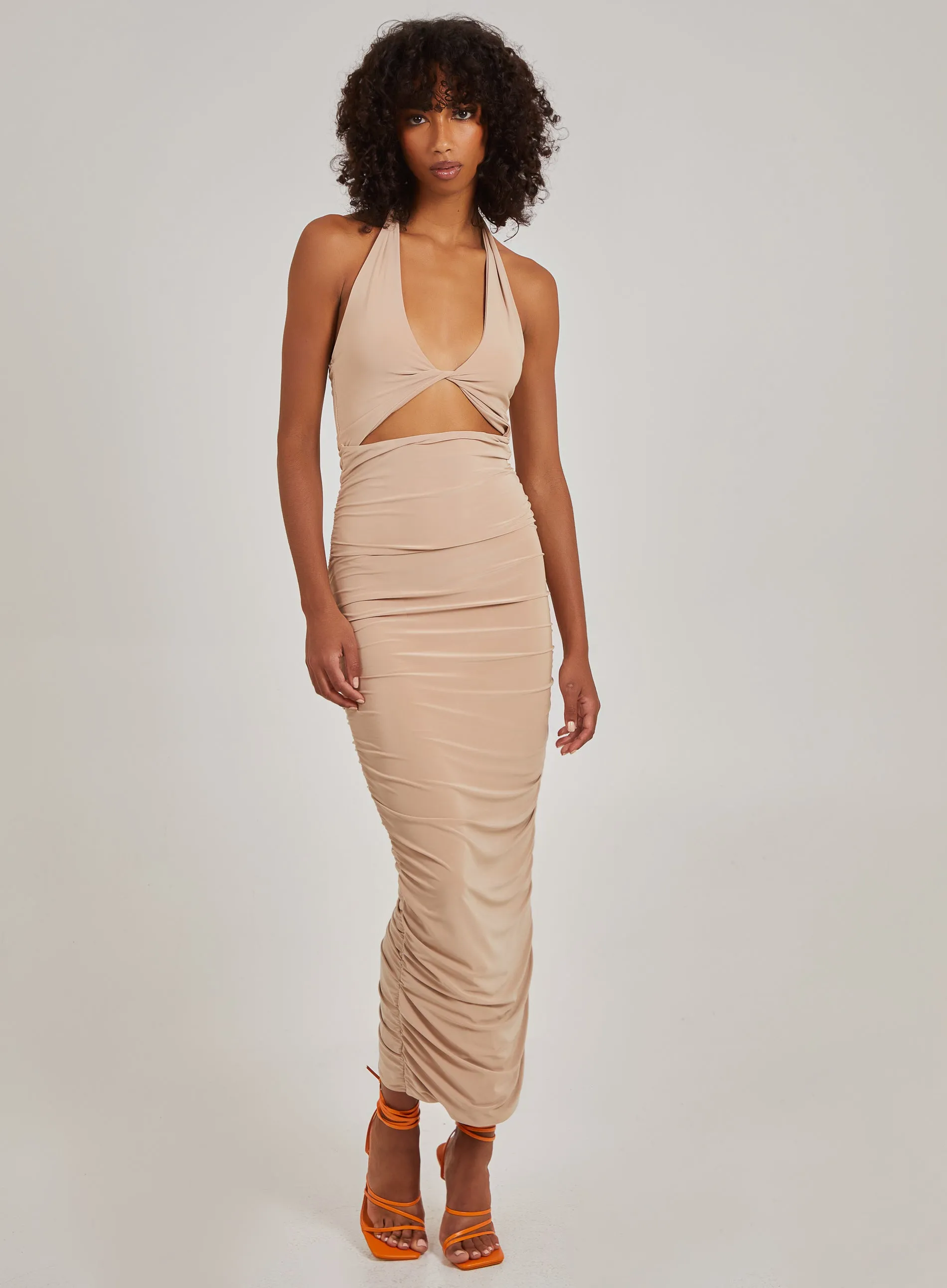 Cut Out Gathered Maxi Dress
