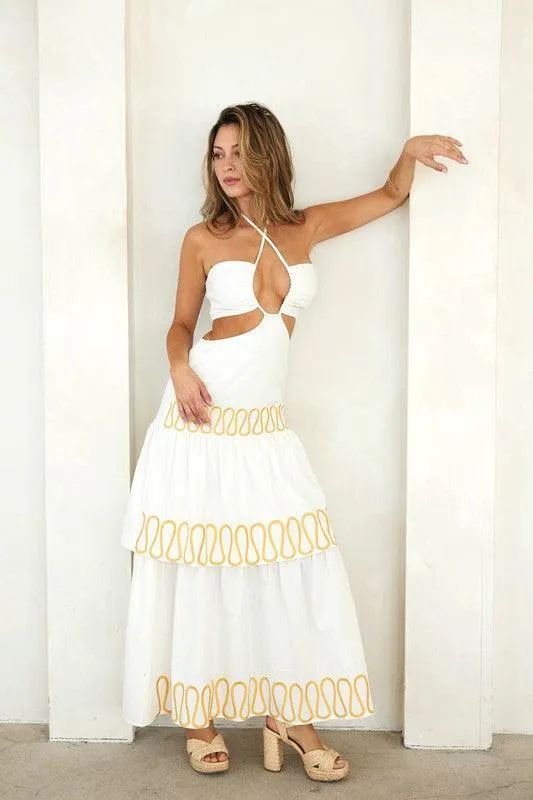 Cut-out Halter Maxi Dress With Embroidery