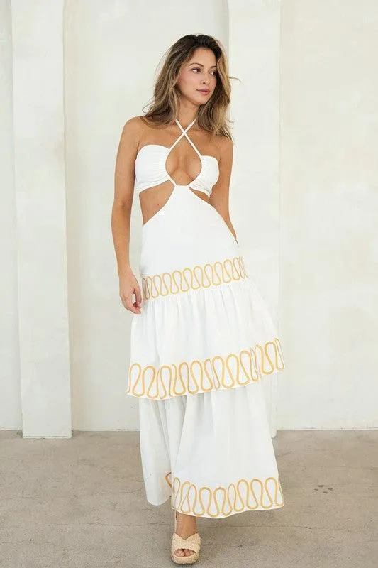 Cut-out Halter Maxi Dress With Embroidery