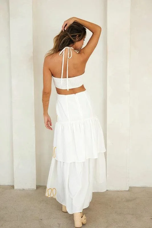 Cut-out Halter Maxi Dress With Embroidery