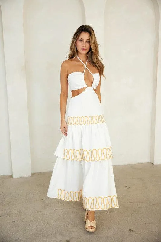 Cut-out Halter Maxi Dress With Embroidery