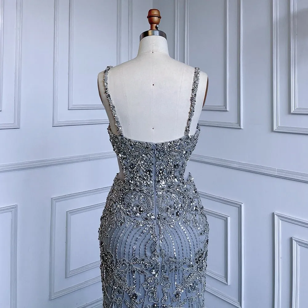 Cut Out Luxury Beaded Feather Dress Evening Gowns