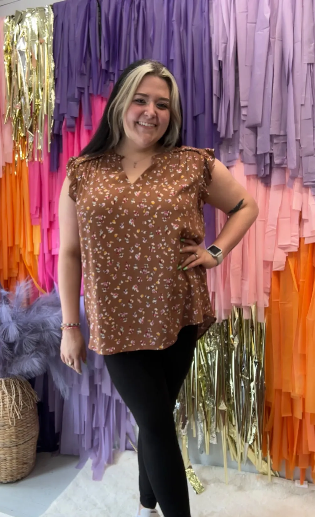 Dainty Florals Top PLUS: Brown
