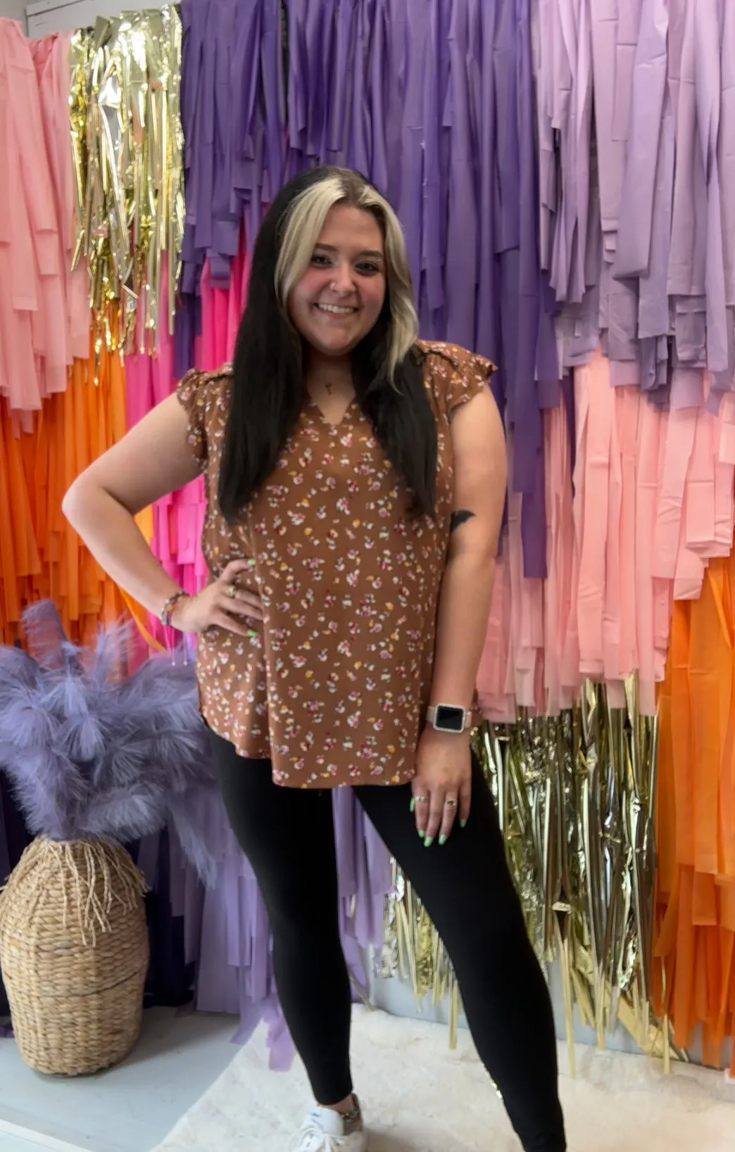Dainty Florals Top PLUS: Brown