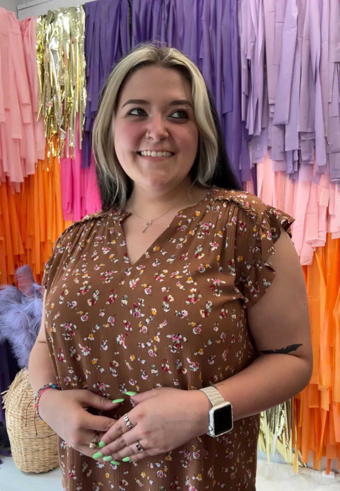 Dainty Florals Top PLUS: Brown