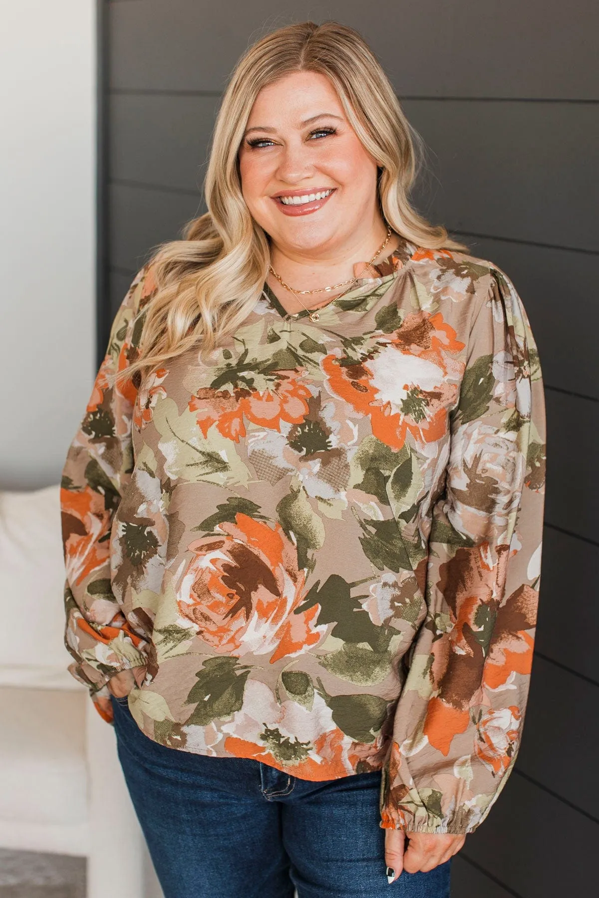 Dearly Adored Floral Blouse- Khaki