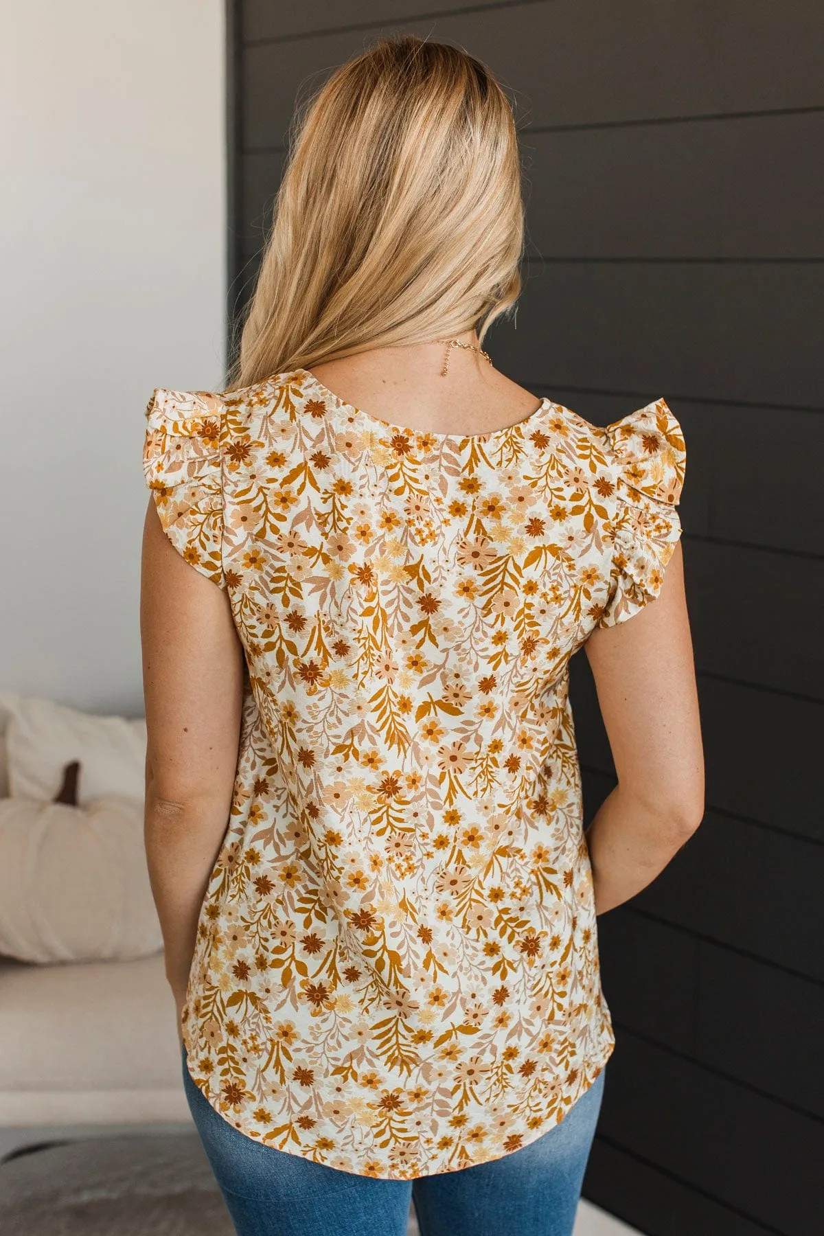 Dedicated To This Floral Top- Ivory & Mustard