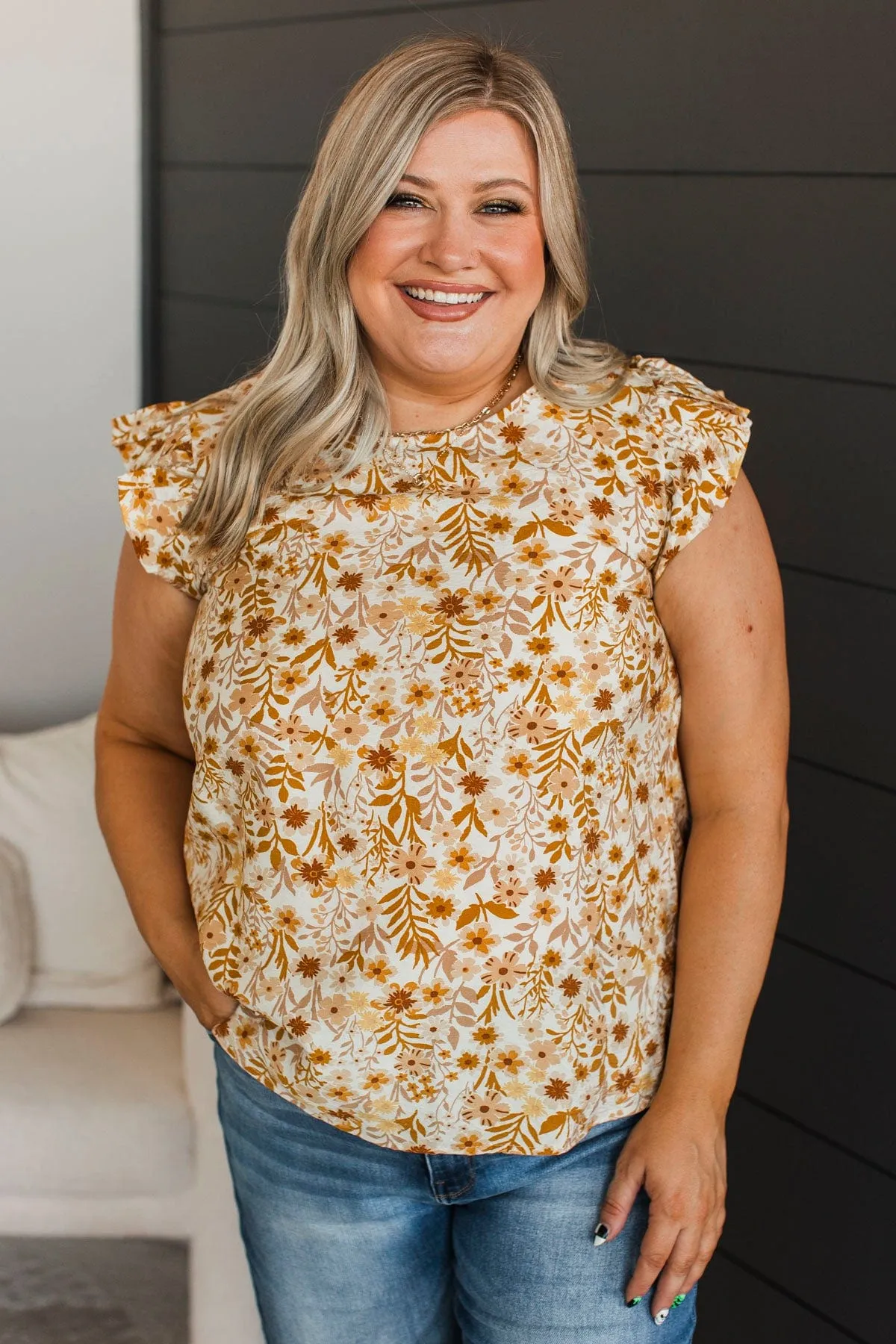 Dedicated To This Floral Top- Ivory & Mustard