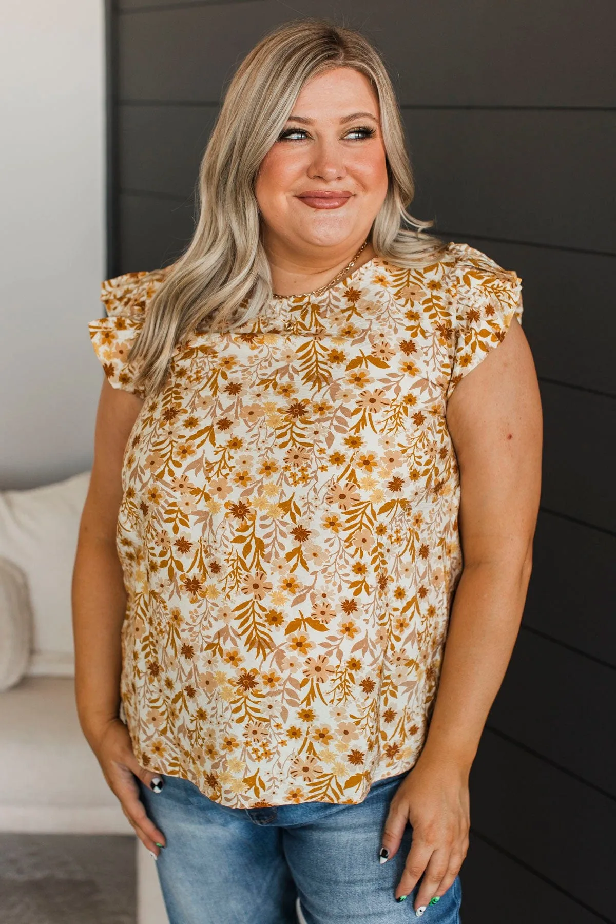 Dedicated To This Floral Top- Ivory & Mustard